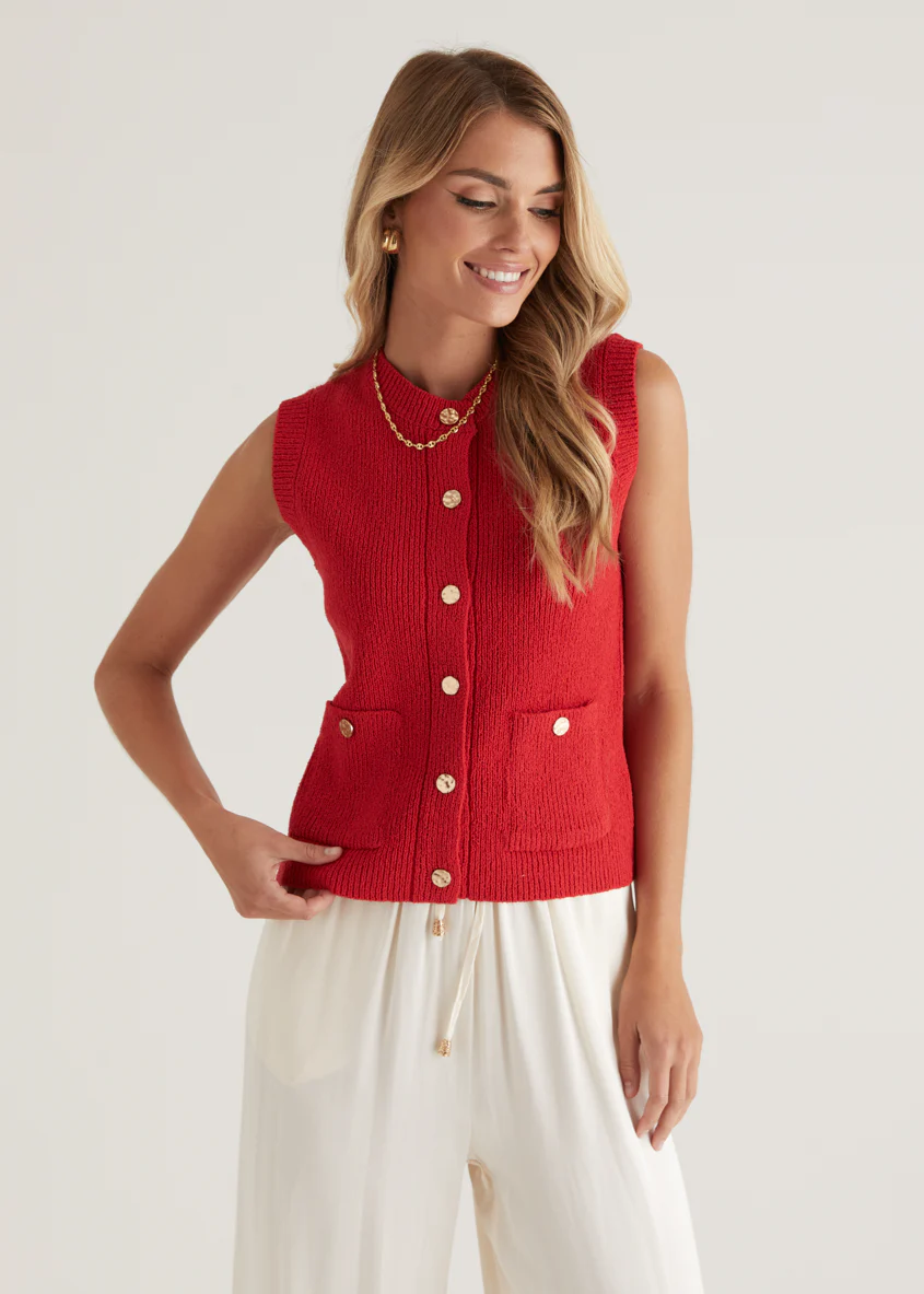 Wrennie Knitted Vest - Red - Honorern