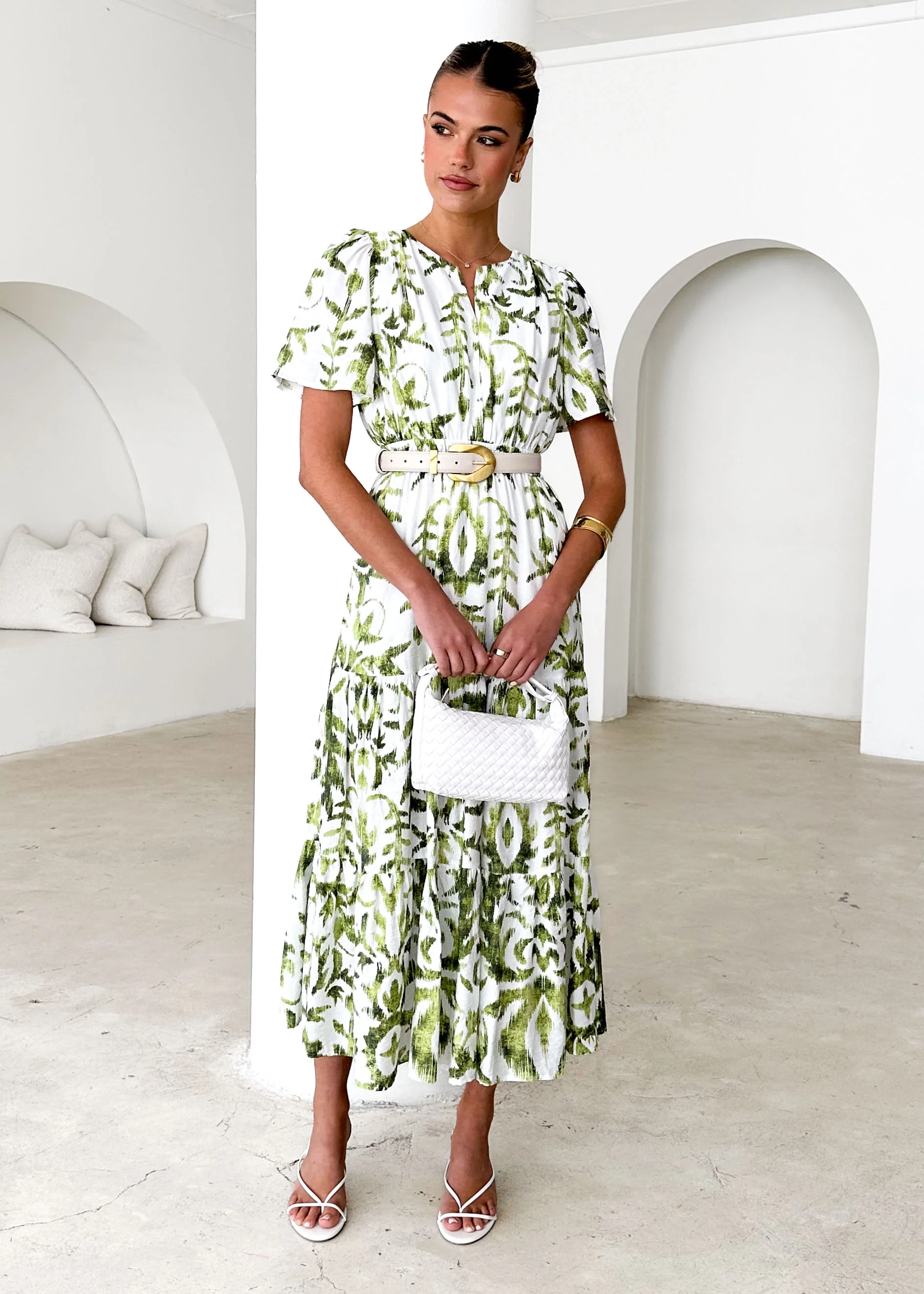 Valley Midi Dress - Green Abstract - Honorern