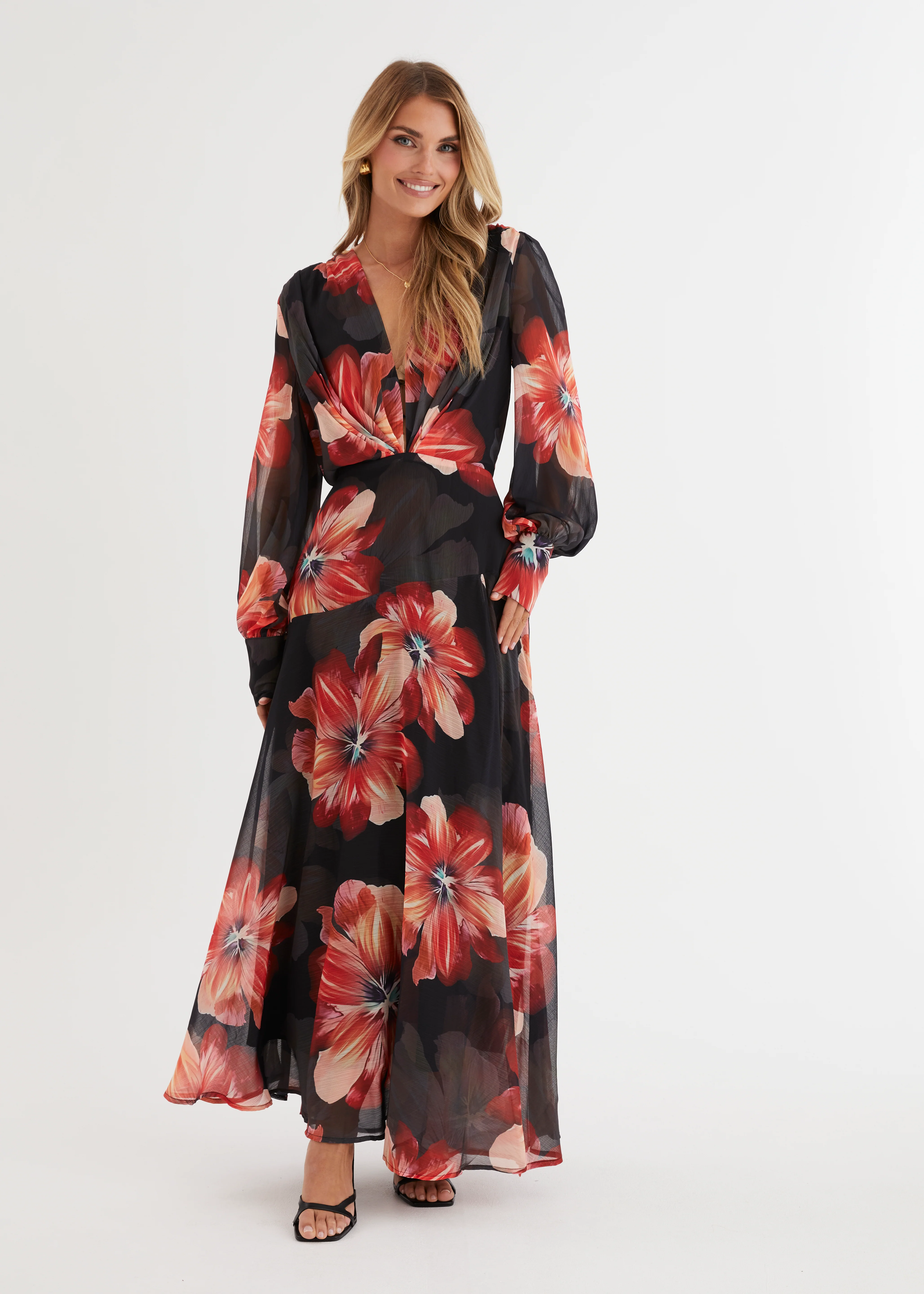 Frida Maxi Dress - Black Floral - Honorern