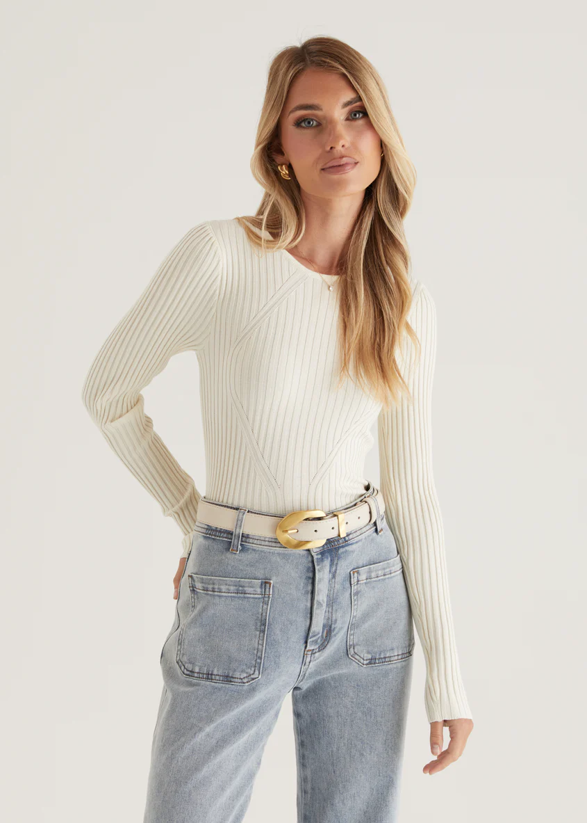 Skylee Knit Top - Cream - Honorern