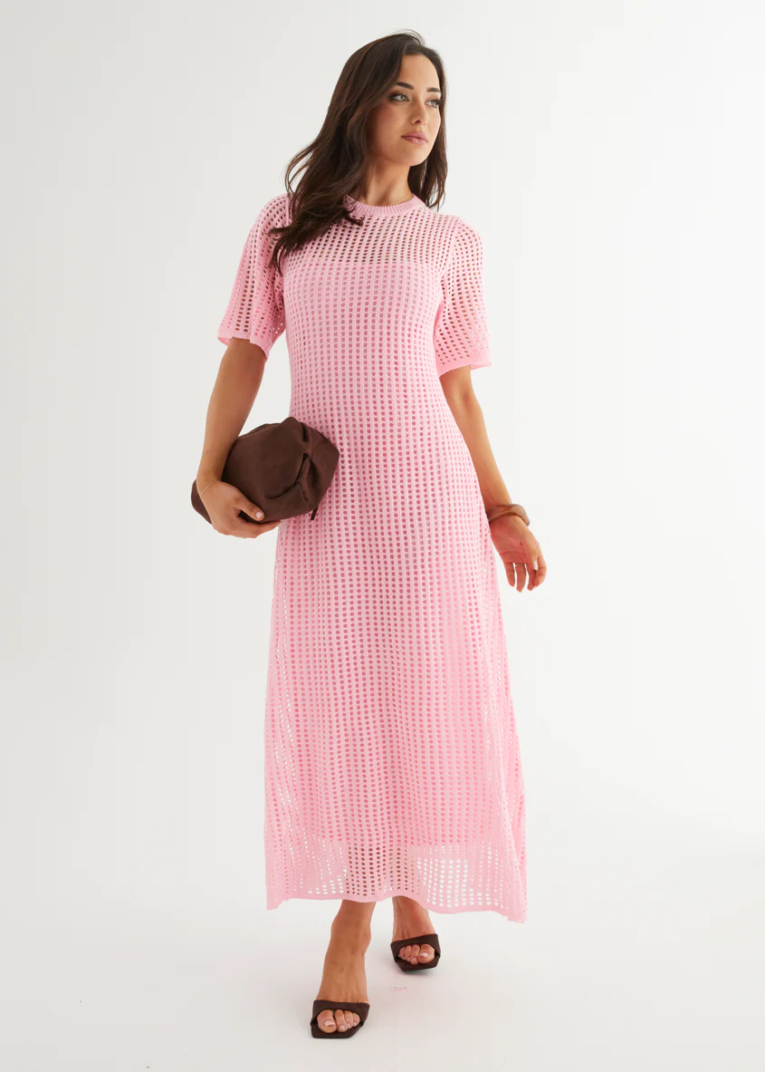 Vivvy Crochet Maxi Dress - Pink - Honorern