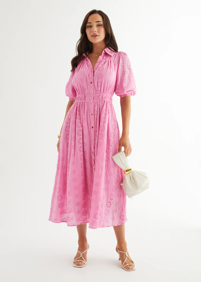 Eryn Midi Dress - Pink Anglaise - Honorern