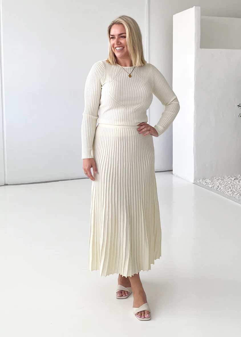 Skylee Knit Top - Cream - Honorern