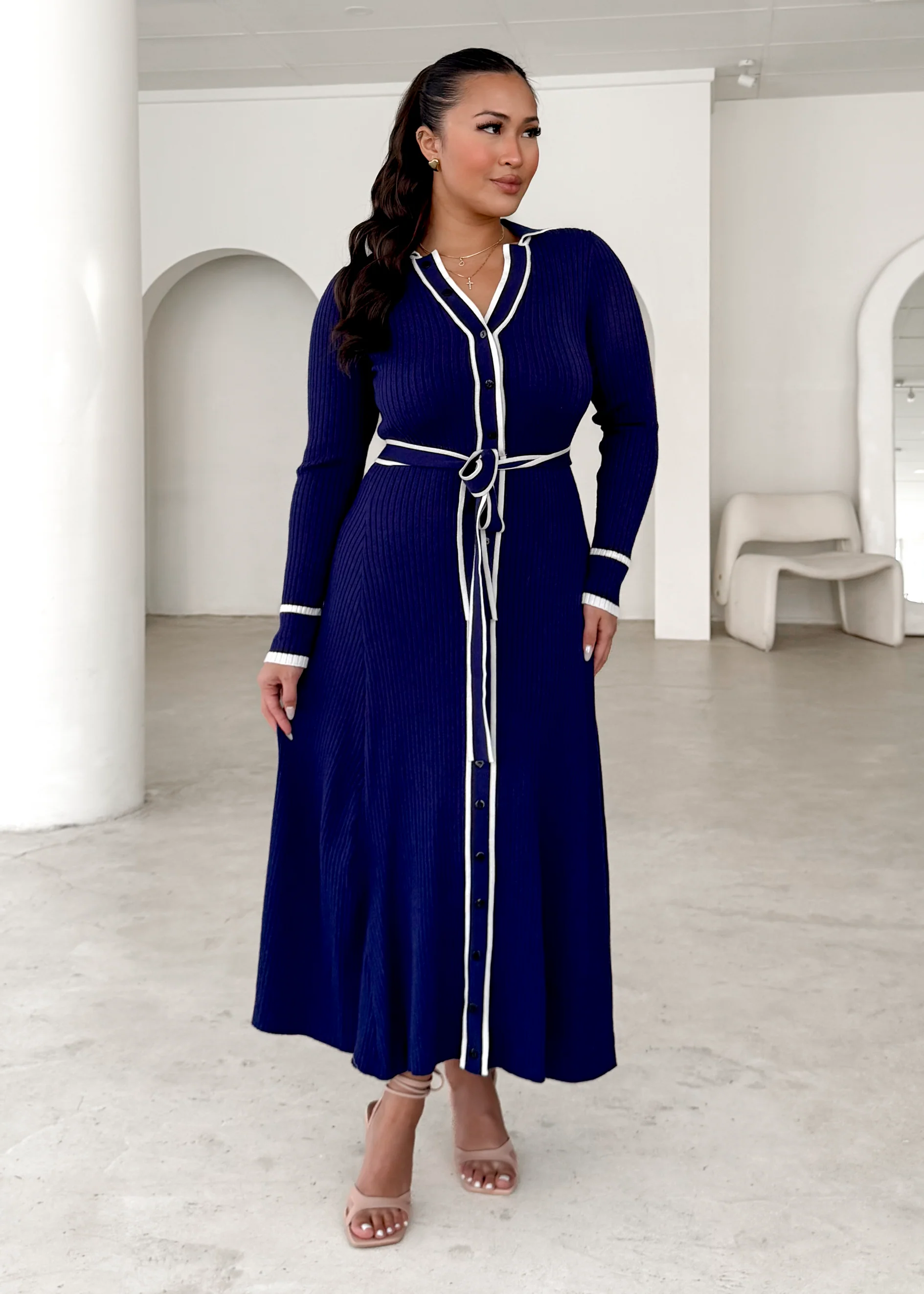 Adah Knit Midi Dress - Navy - Honorern