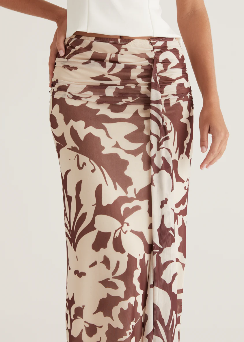 Eyso Mesh Maxi Skirt - Choc Flowers - Honorern