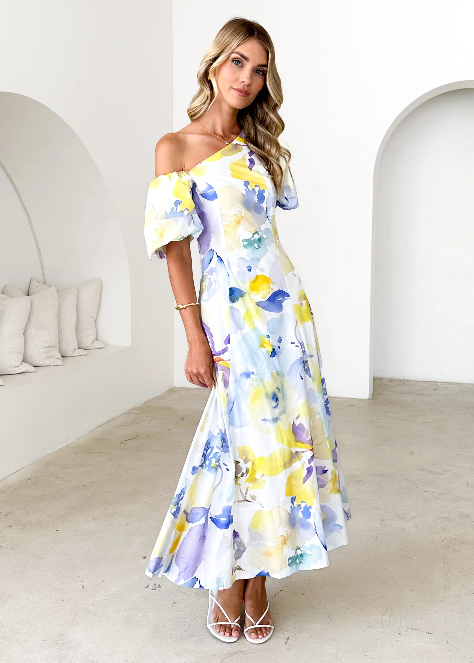 Delandra Maxi Dress - Lemon Watercolour - Honorern