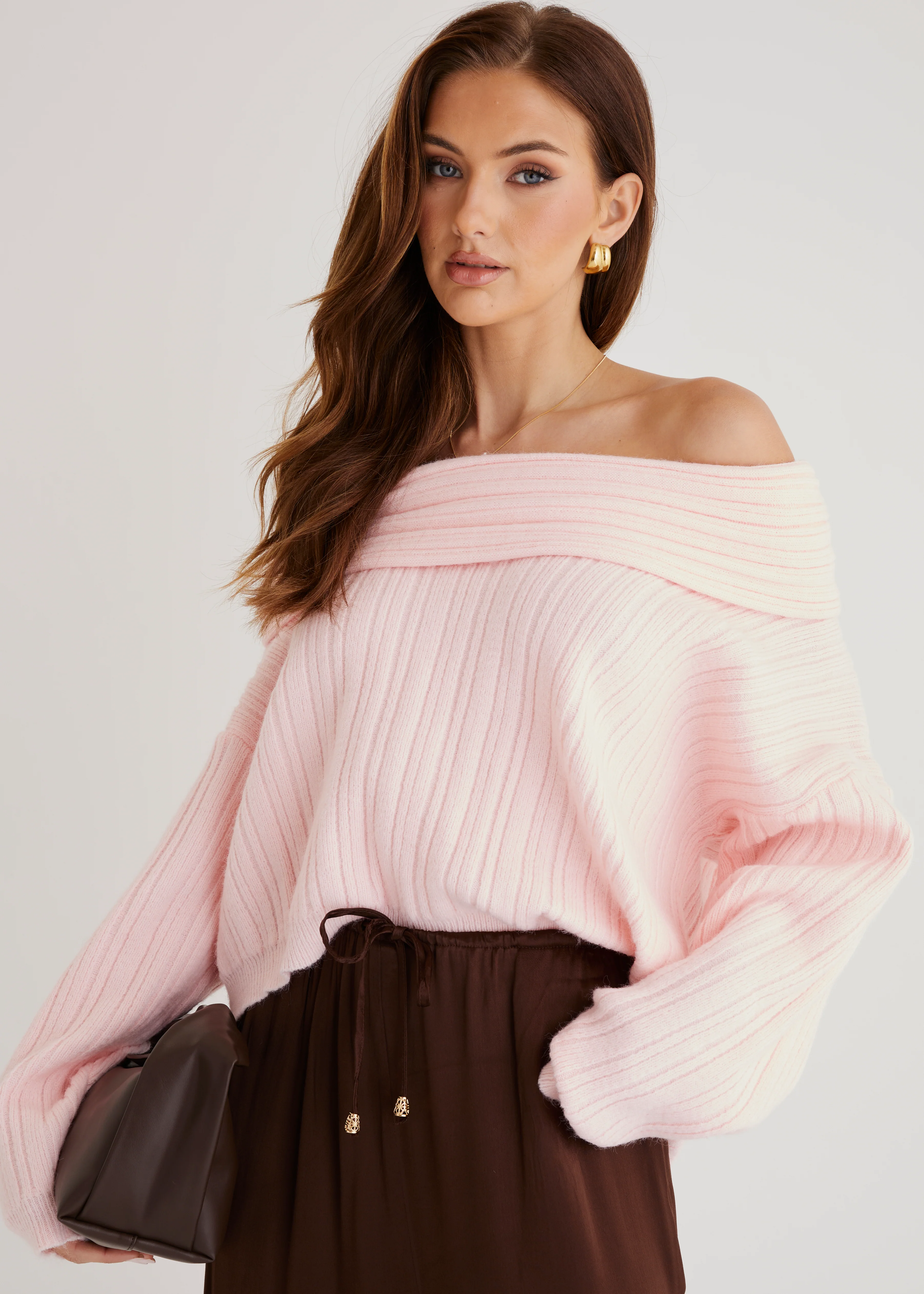 Shiloh Off Shoulder Sweater - Pink - Honorern