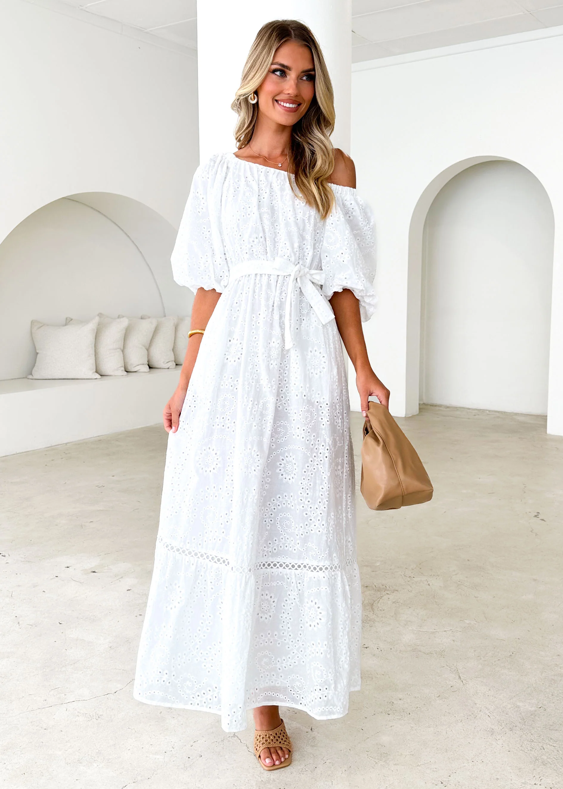 Ellerie Midi Dress - White Anglaise - Honorern