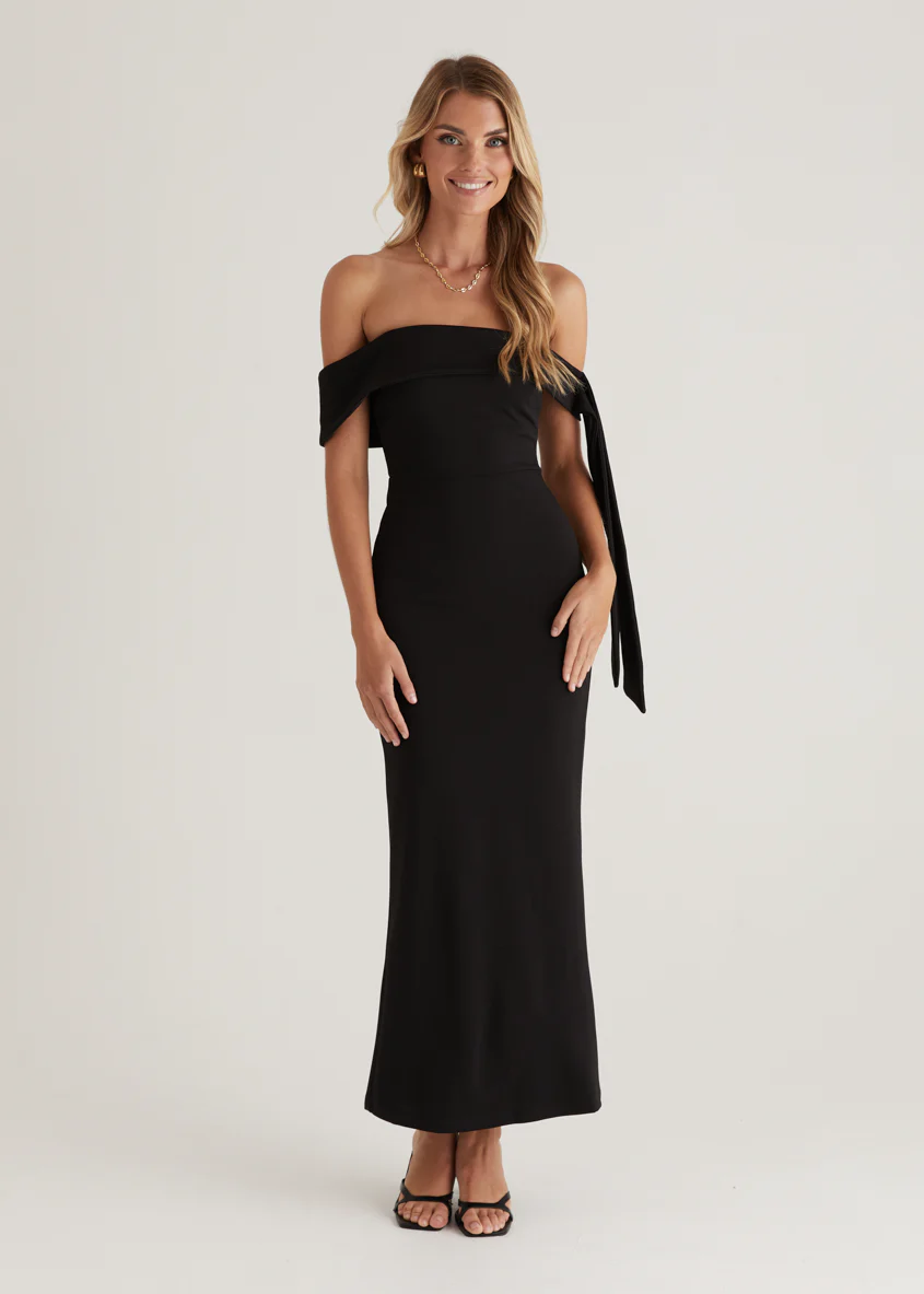 Renia Off Shoulder Maxi Dress - Black - Honorern