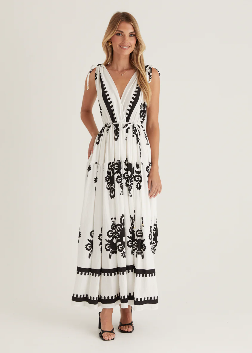 Elysium Maxi Dress - Black Abstract - Honorern