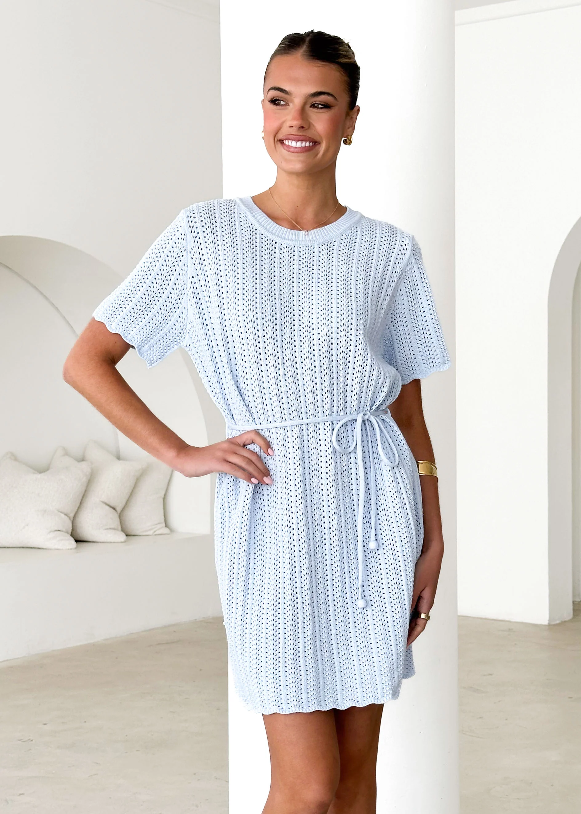Indiana Crochet Dress - Baby Blue - Honorern