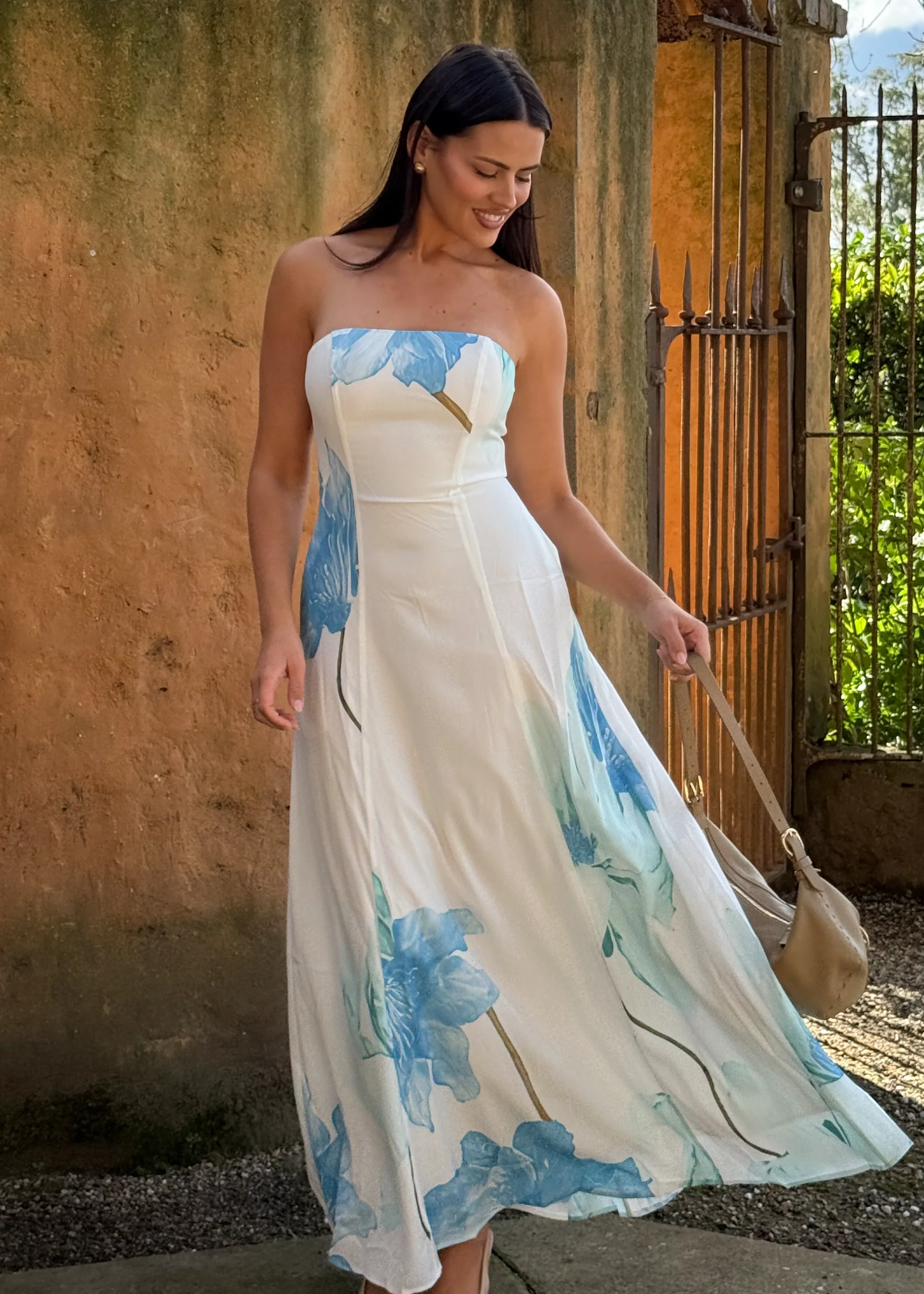 Jayde Strapless Maxi Dress - Blue Flowers - Honorern