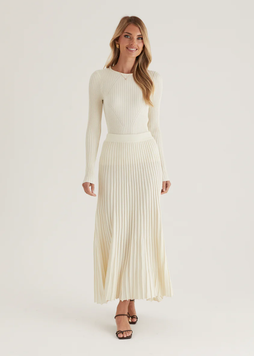 Skylee Knit Maxi Skirt - Cream - Honorern