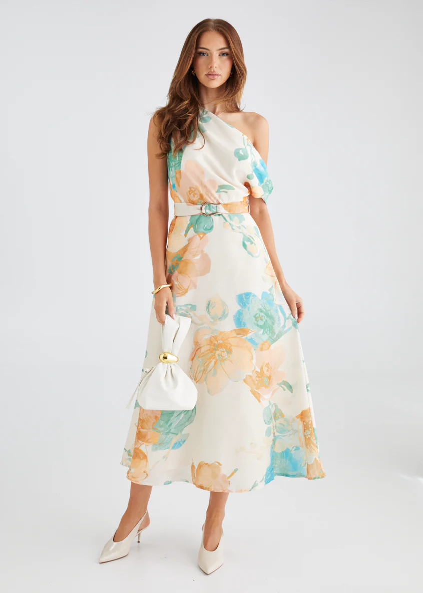 Jacqui Drop Shoulder Midi Dress - Tangerine Floral - Honorern