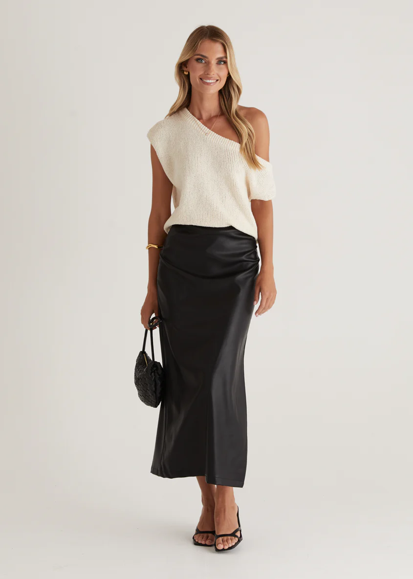 Whisky PU Midi Skirt - Black - Honorern