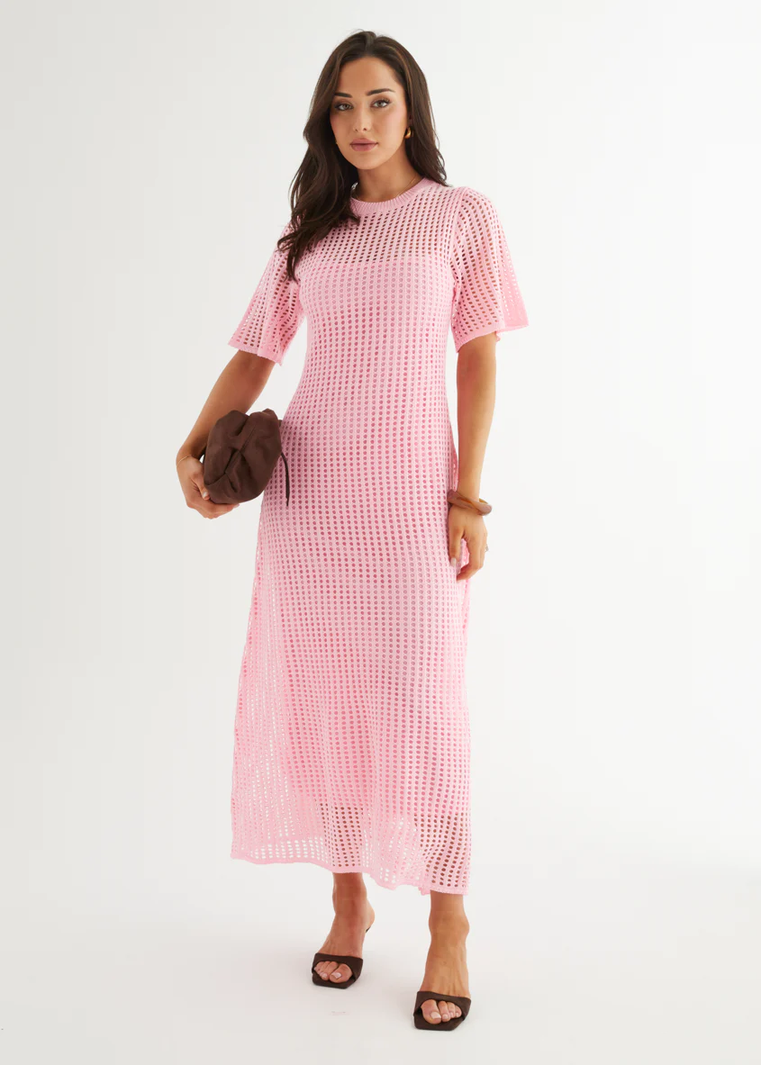 Vivvy Crochet Maxi Dress - Pink - Honorern