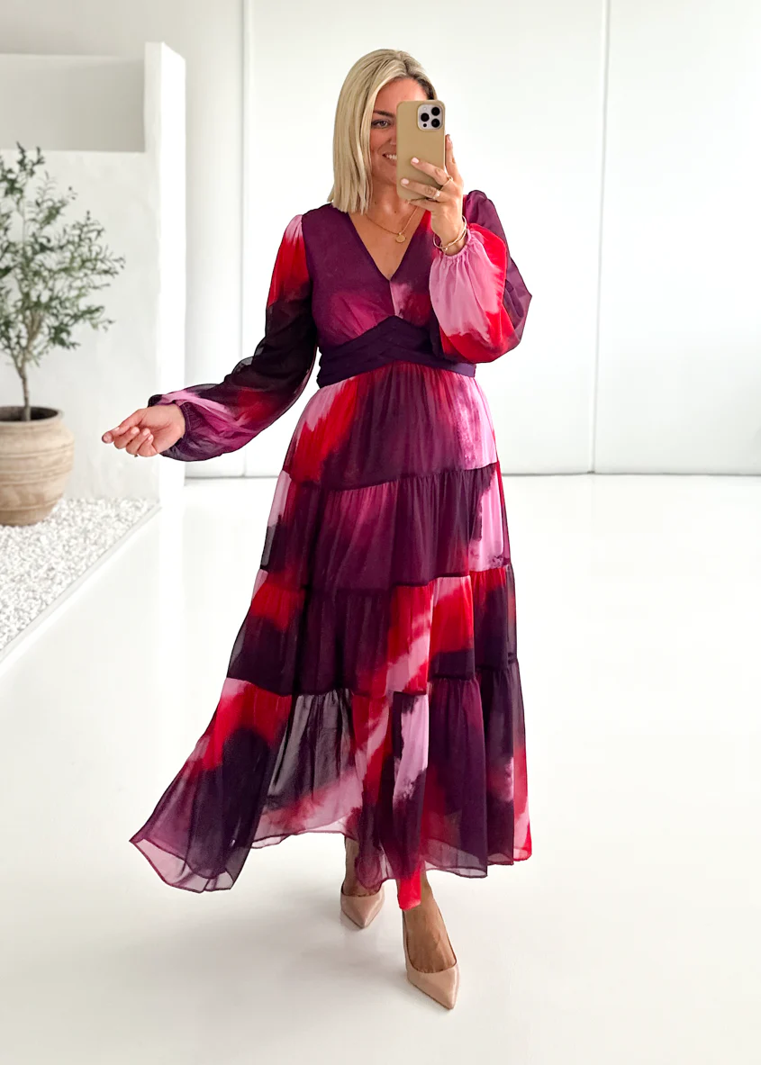 Mayella Maxi Dress - Plum Tie Dye - Honorern
