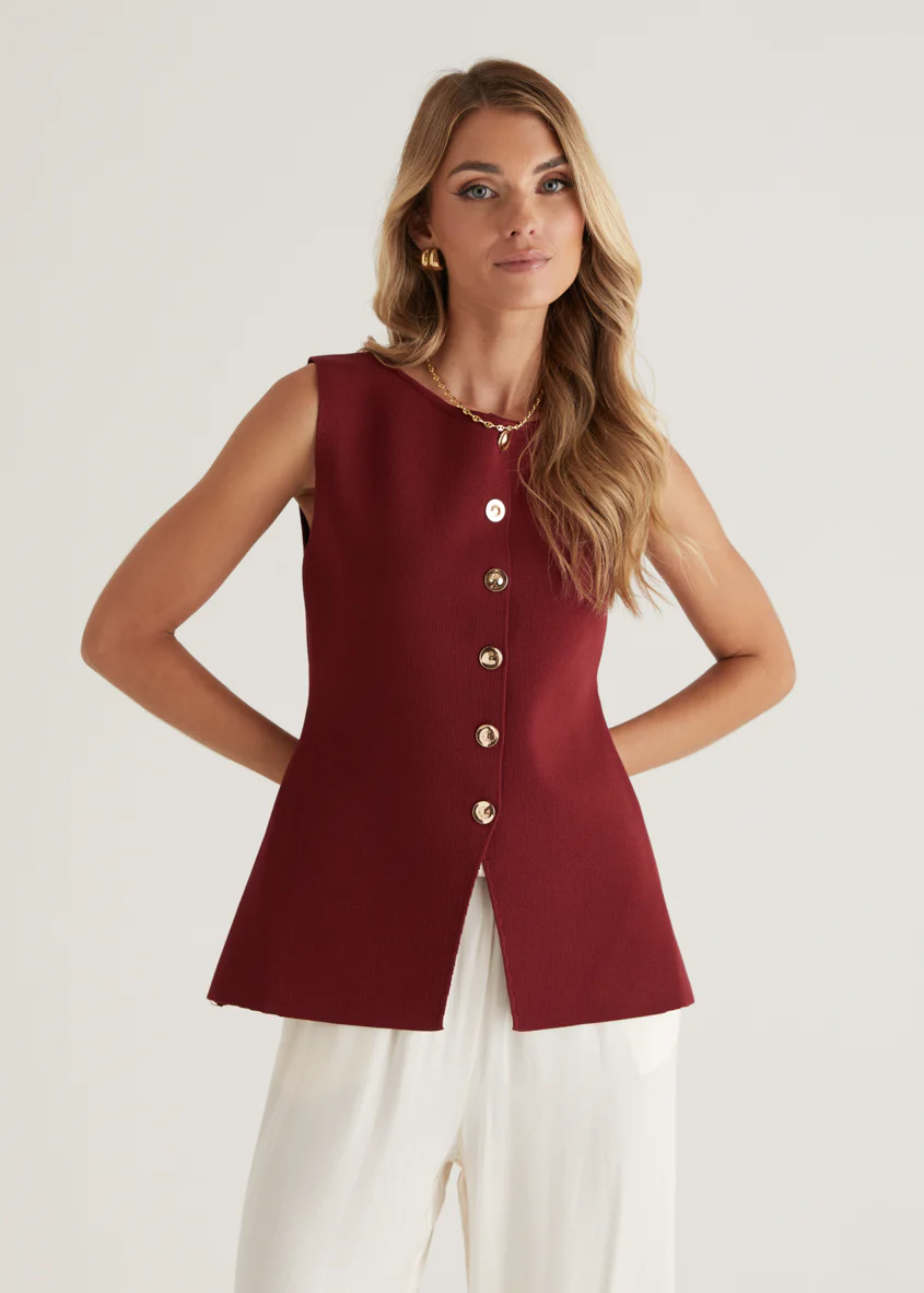 Tristy Knit Vest - Merlot - Honorern