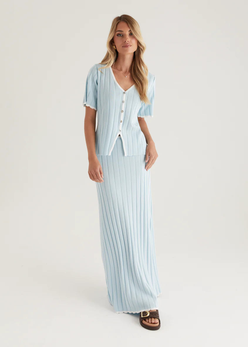 Yulia Knit Maxi Skirt - Sky Blue - Honorern