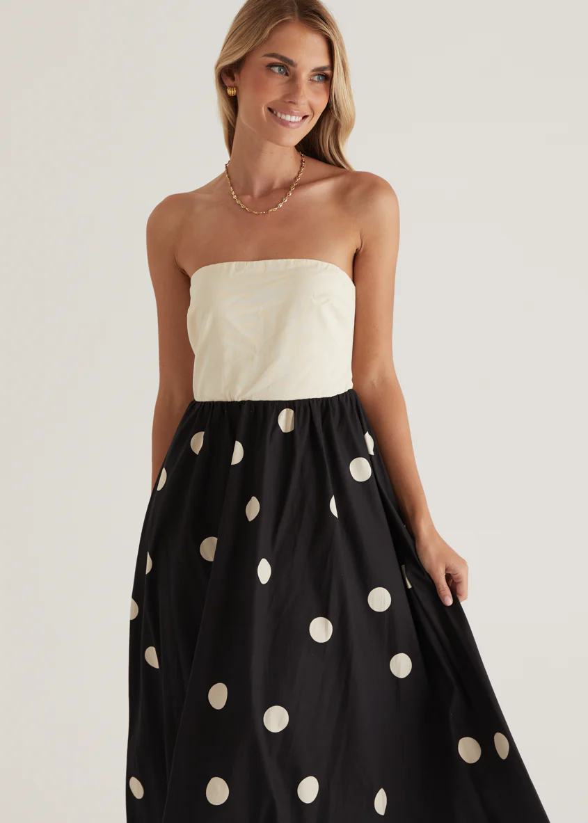 Nadya Strapless Maxi Dress - Cream Polka - Honorern