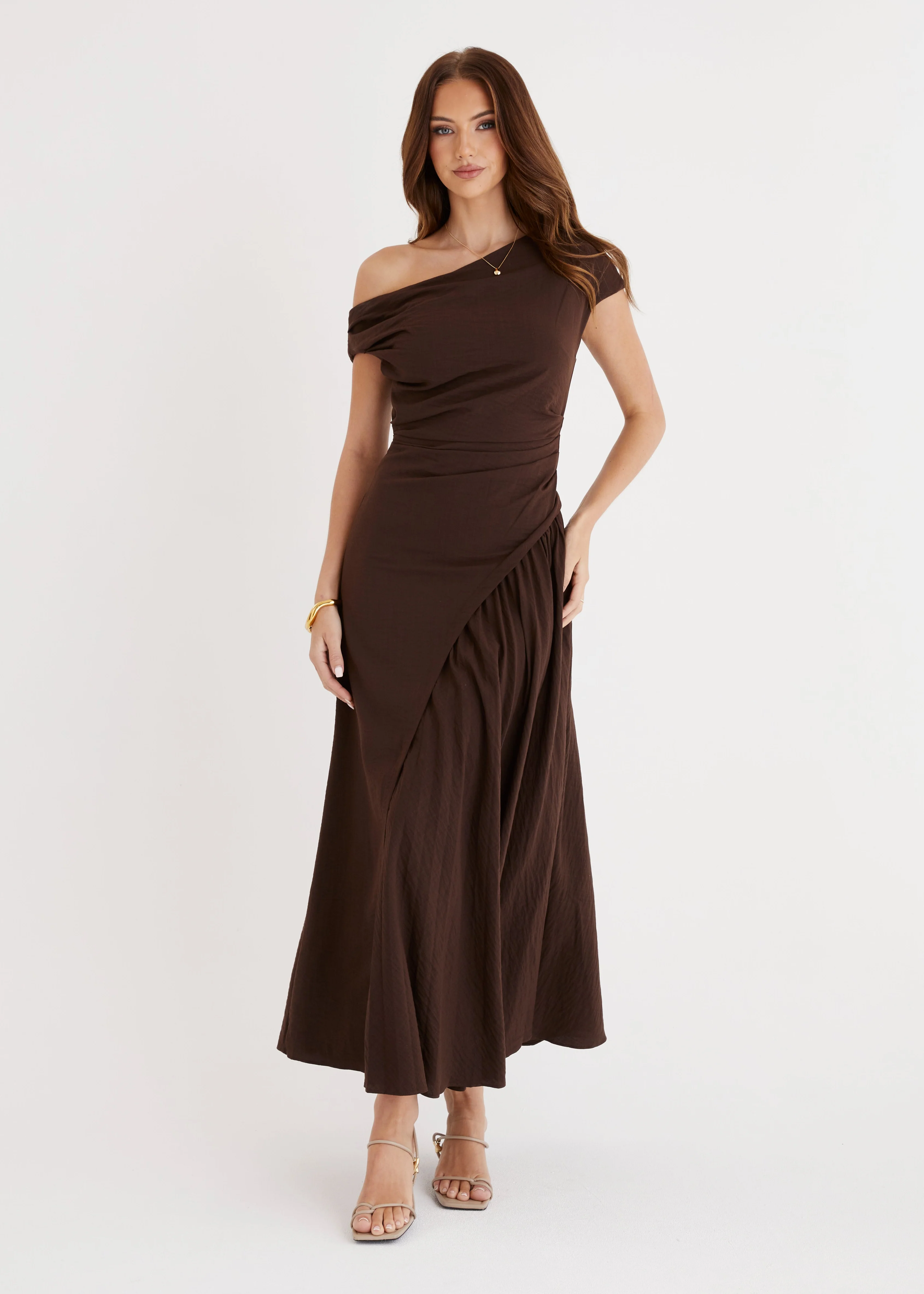 Tropicali Drop Shoulder Maxi Dress - Chocolate - Honorern