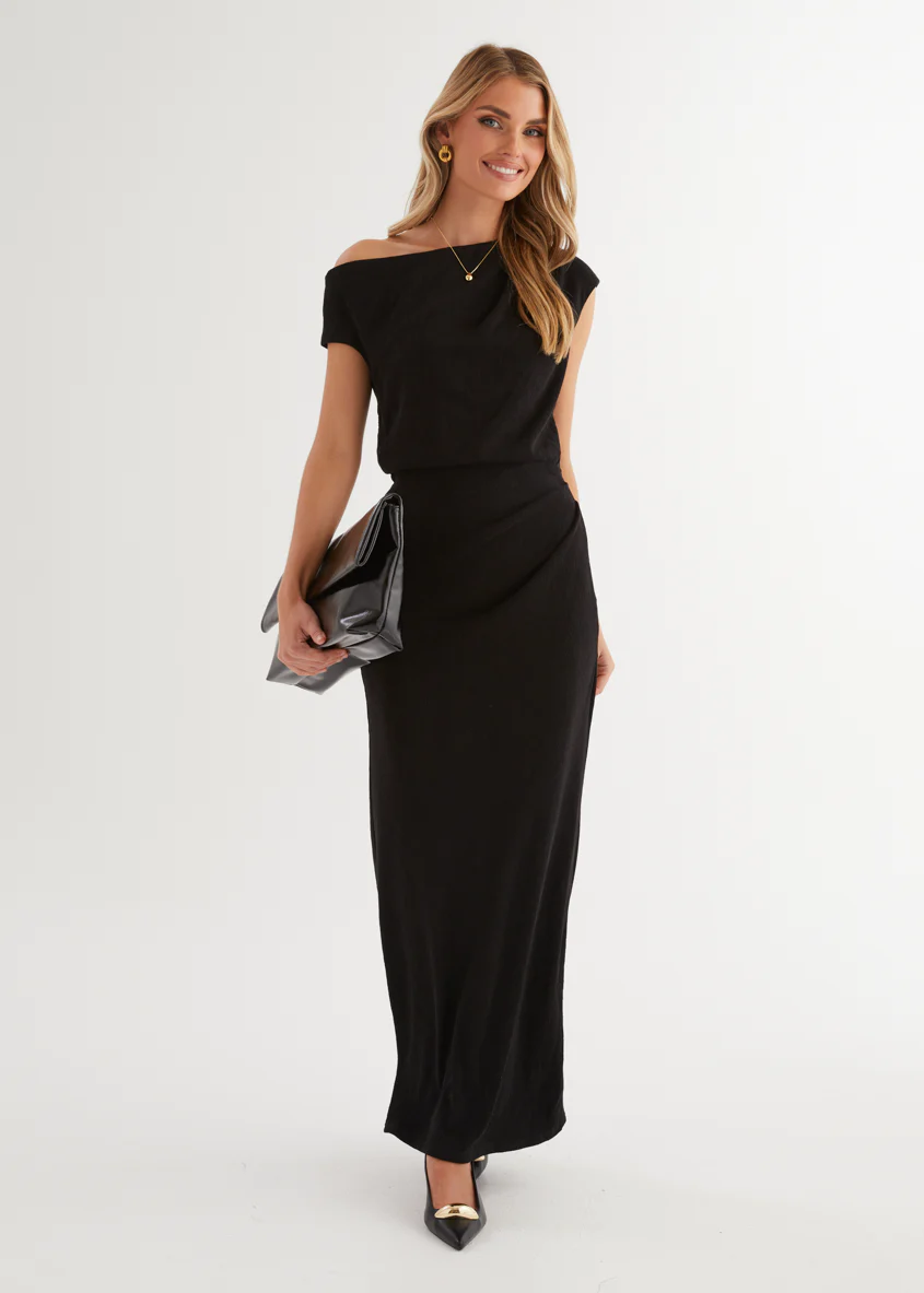 Tarni One Shoulder Maxi Dress - Black - Honorern
