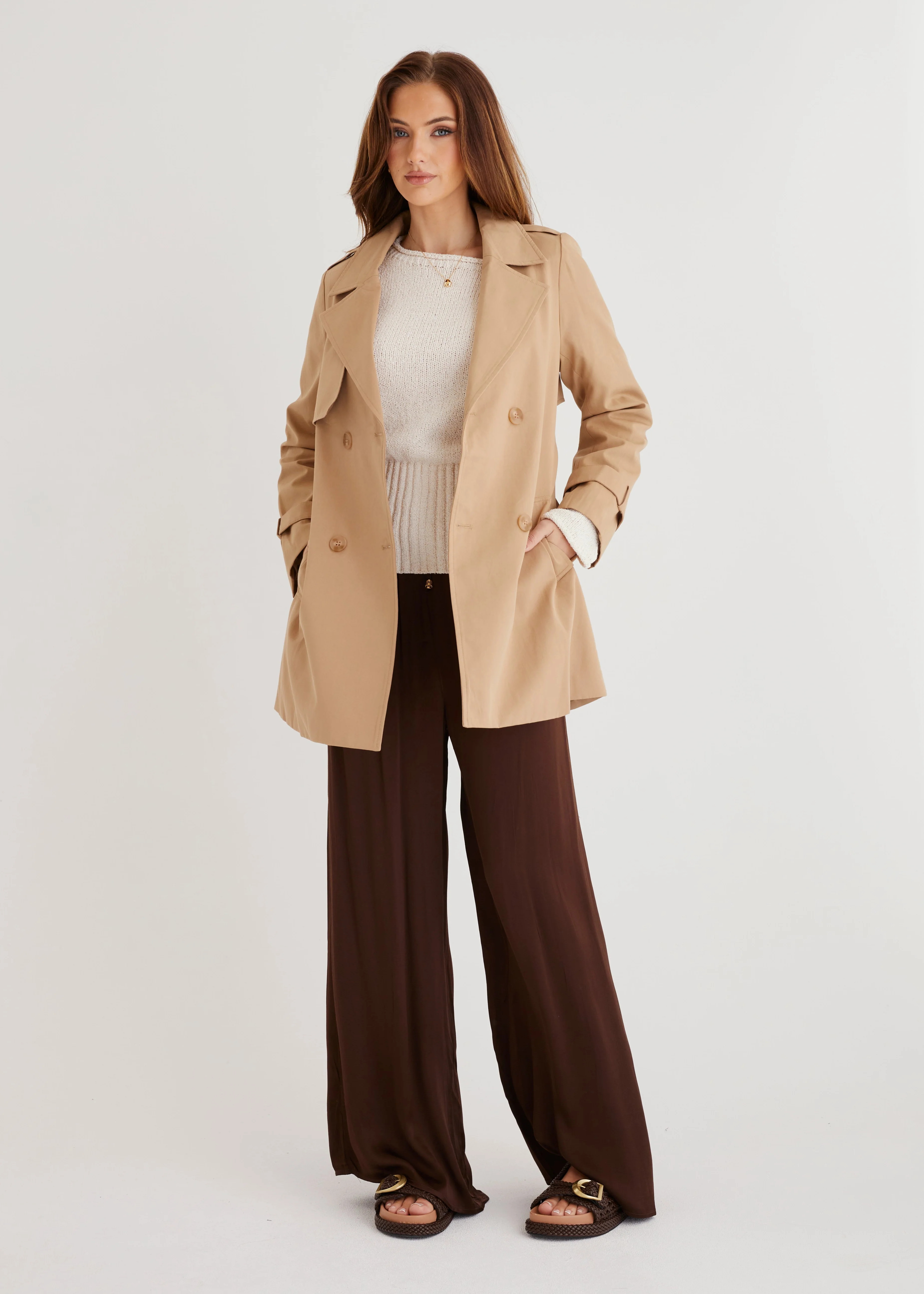 Alissa Cropped Trench Coat - Beige - Honorern