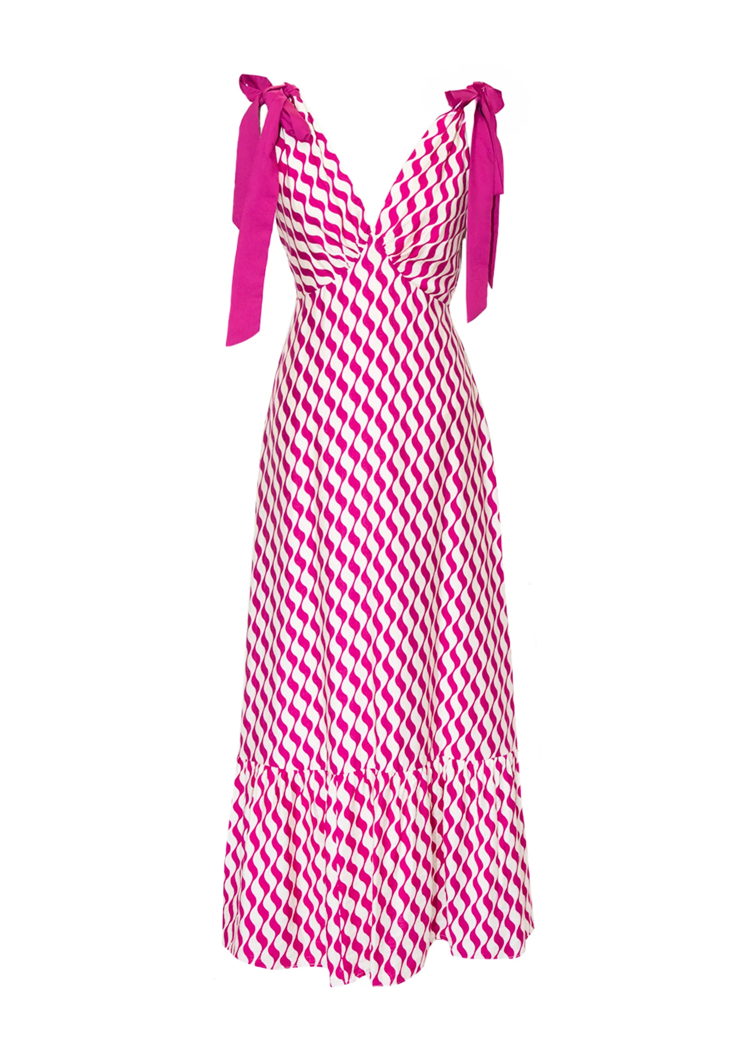 Havannah Tie Midi Dress - Magenta Wave - Honorern