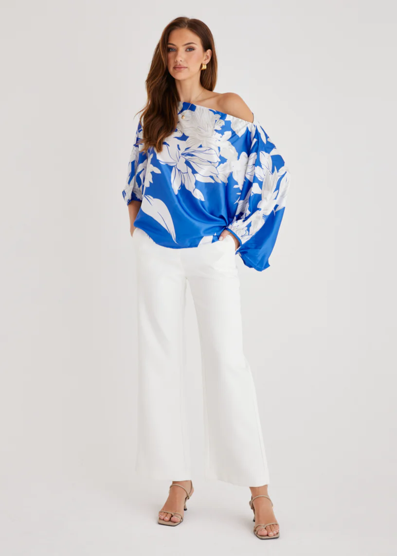Maui Off Shoulder Top - Blue Floral - Honorern