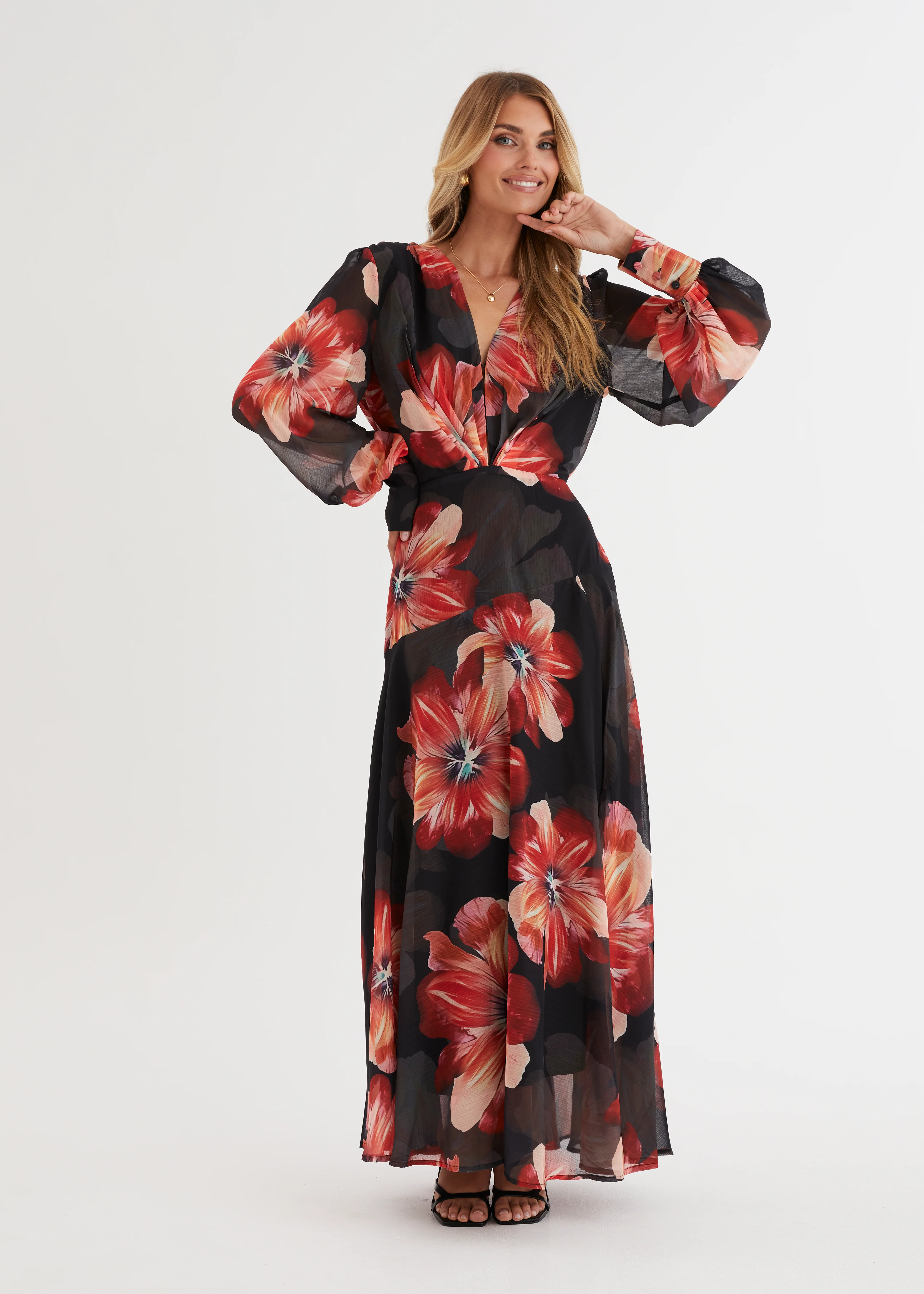 Frida Maxi Dress - Black Floral - Honorern