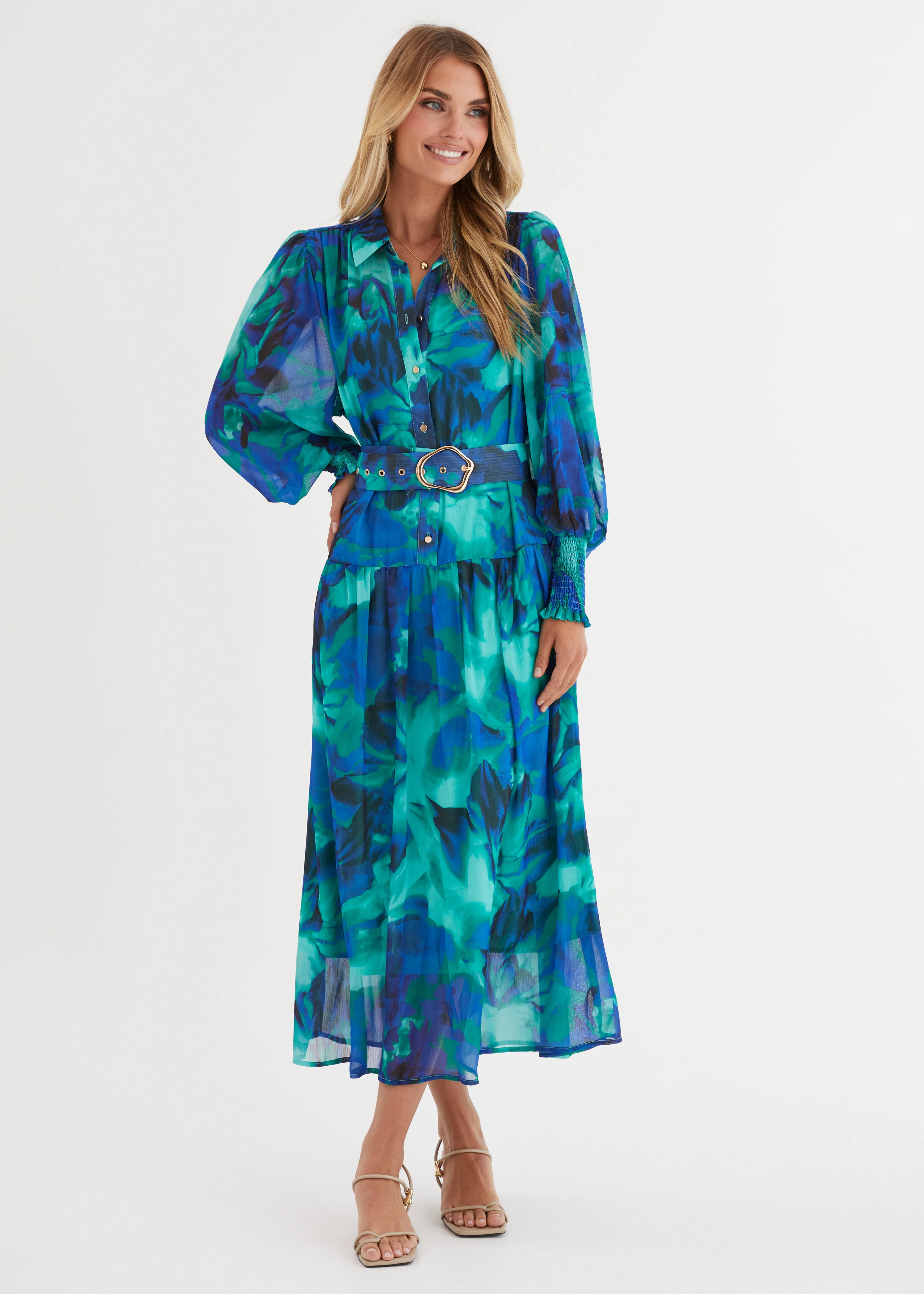 Aleera Midi Dress - Blue Floral - Honorern