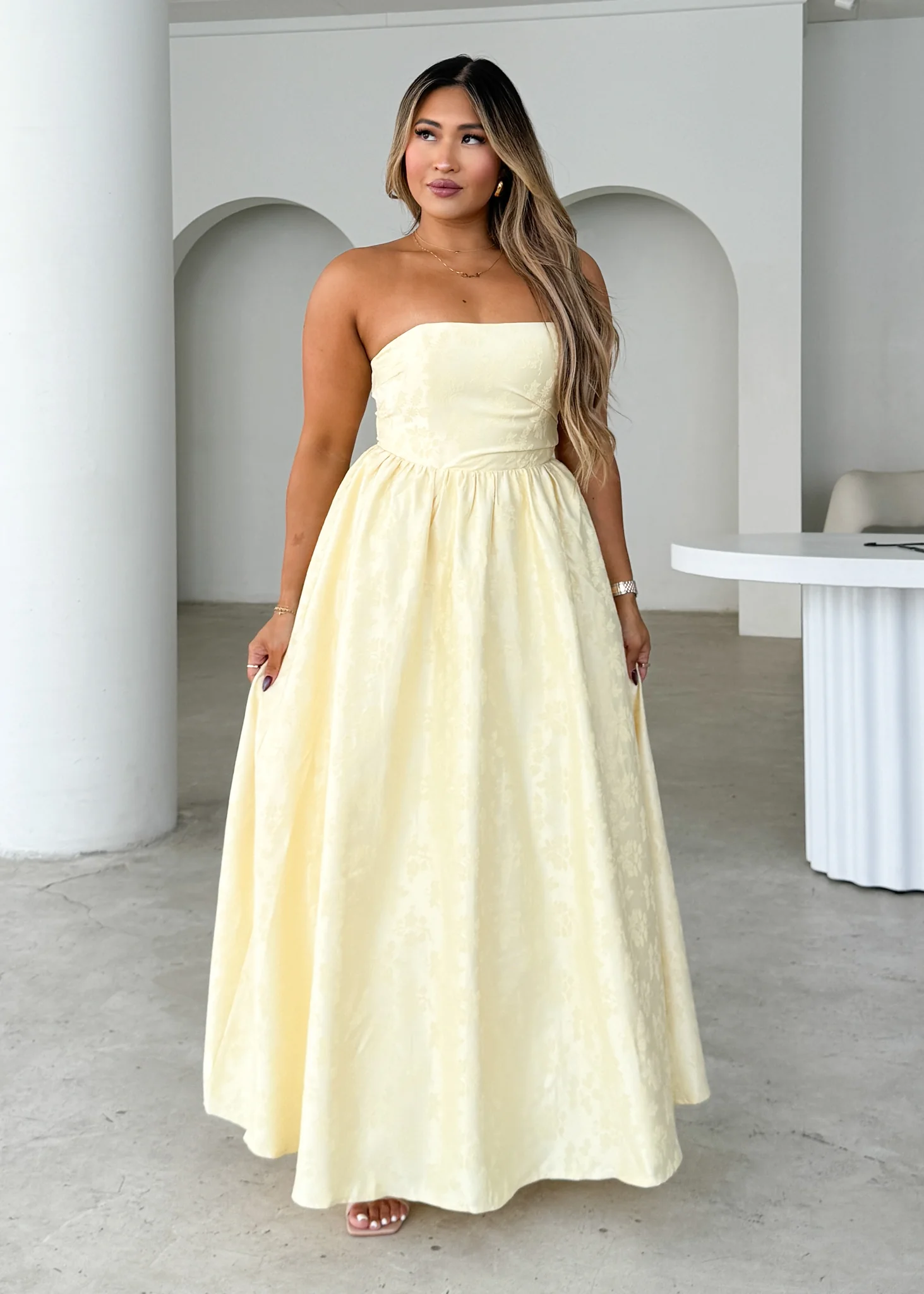Laneway Strapless Maxi Dress - Lemon - Honorern