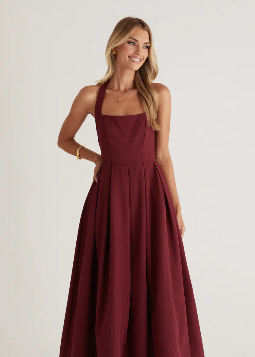 Leigh Halter Maxi Dress - Wine - Honorern