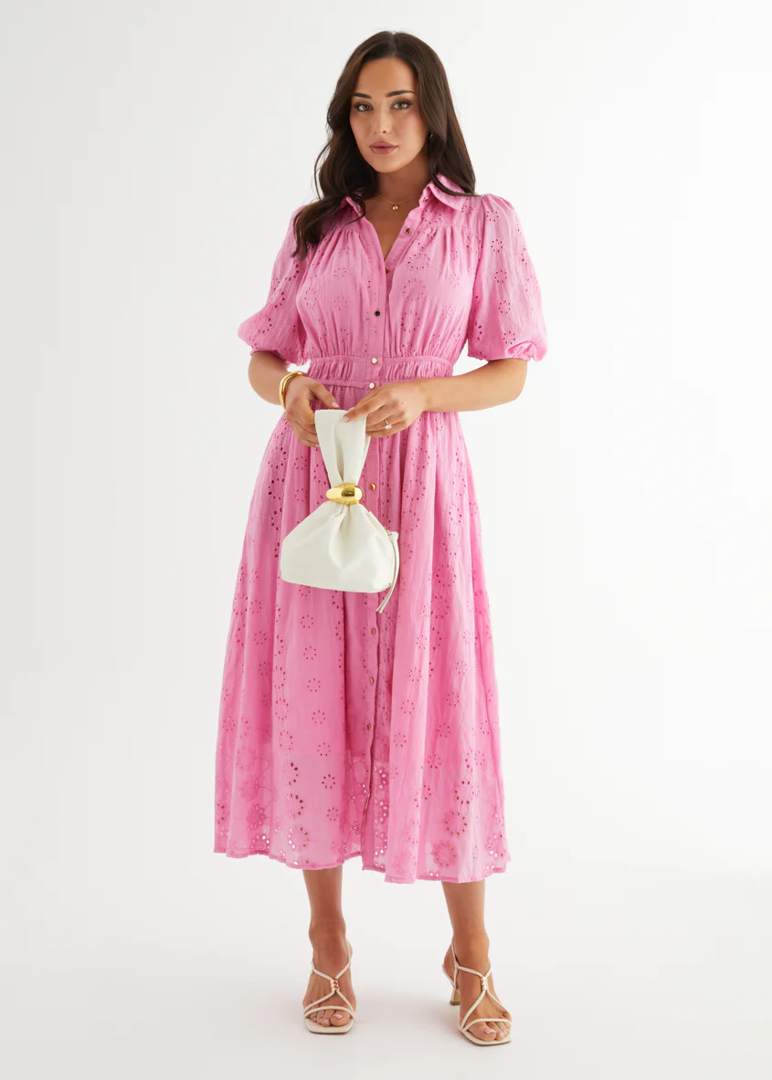 Eryn Midi Dress - Pink Anglaise - Honorern