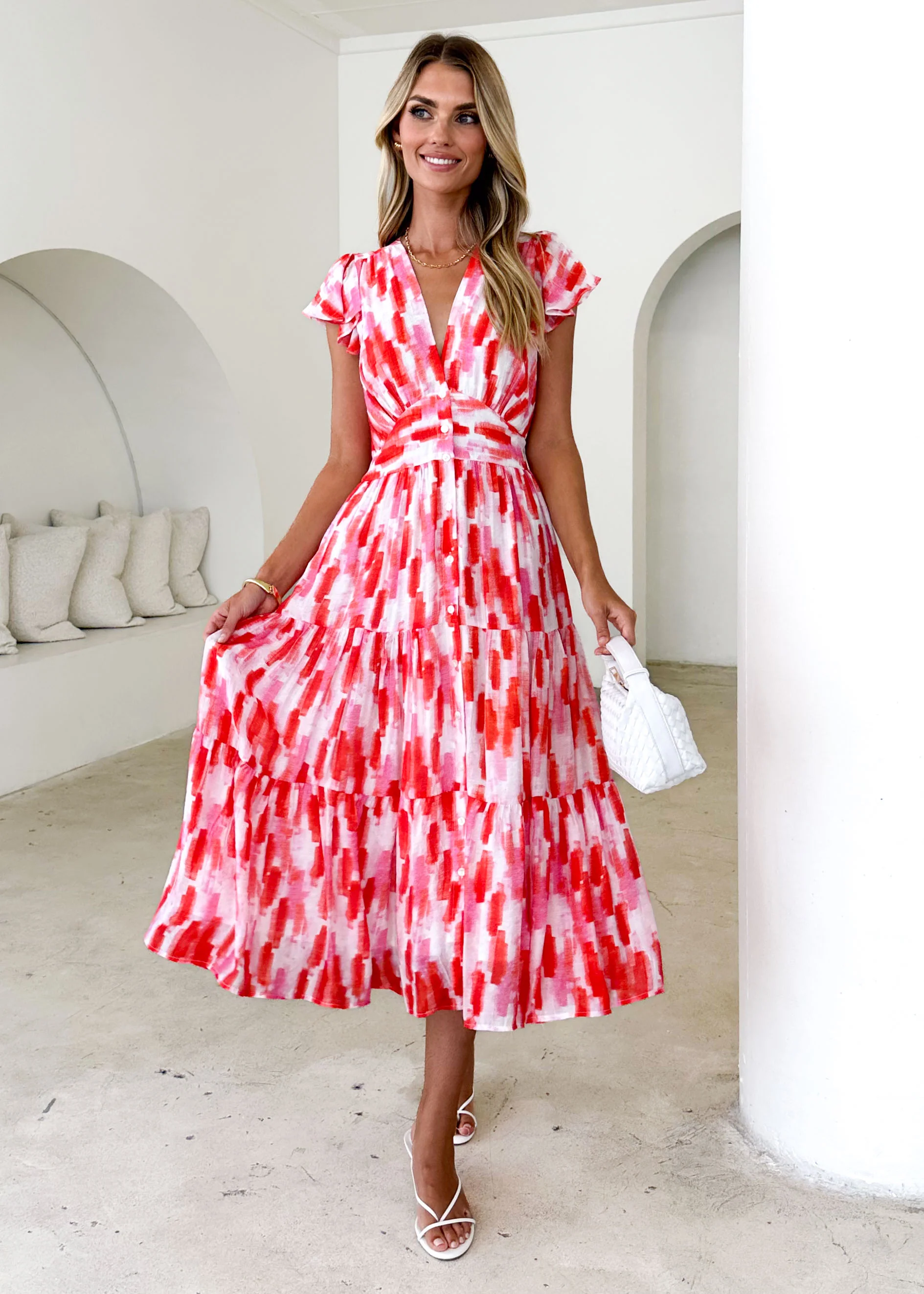 Gatsby Midi Dress - Red Splash - Honorern
