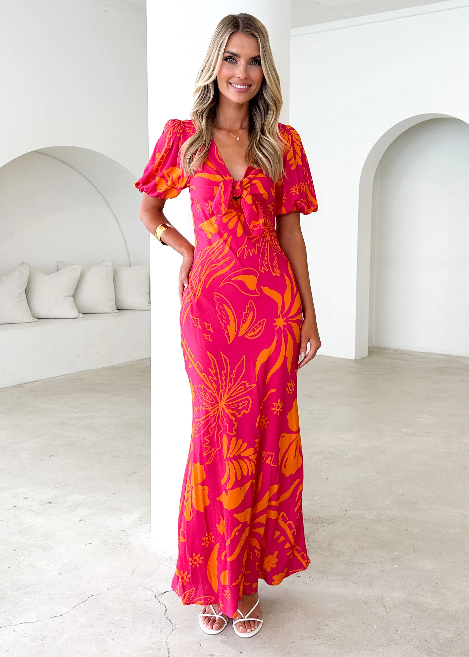 Fiona Midi Dress - Magenta Abstract - Honorern