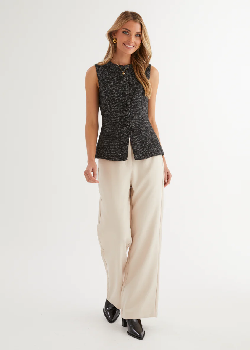 Minnie Vest Top - Black Marl - Honorern