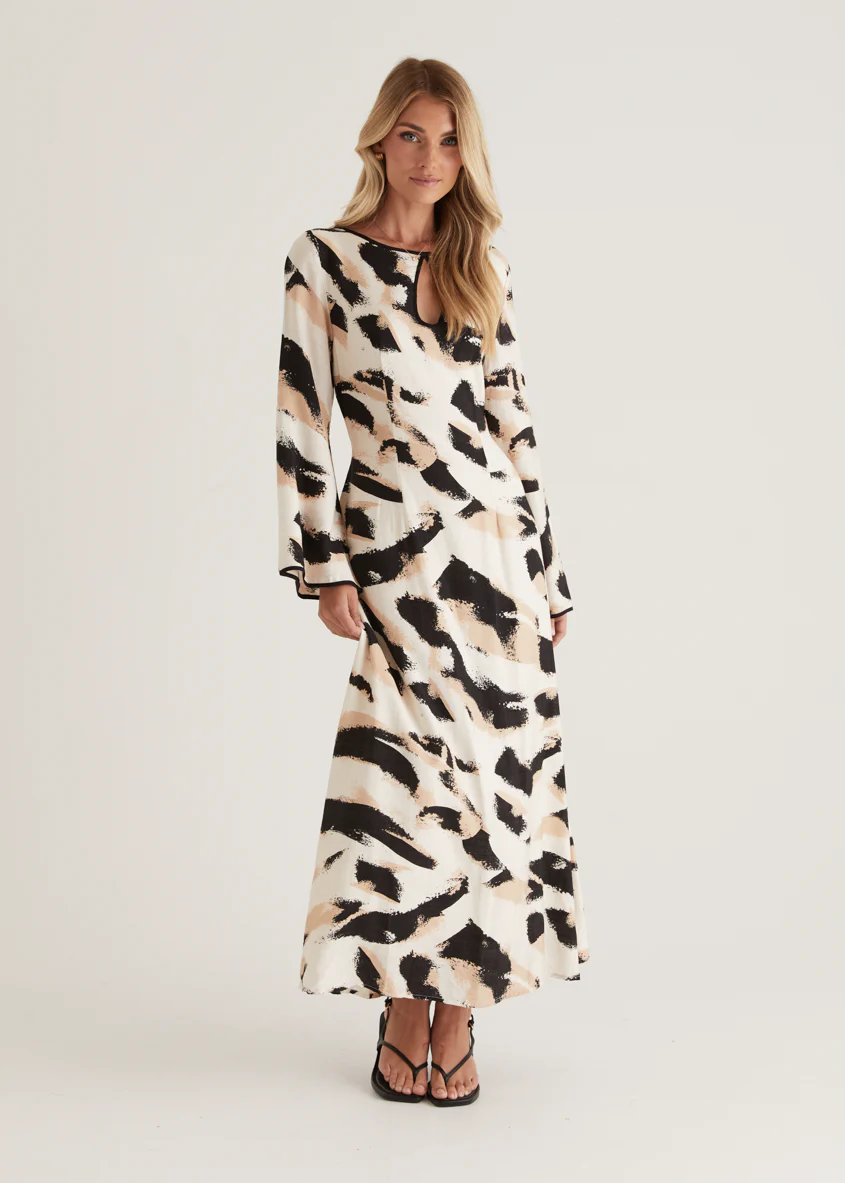 Krombae Maxi Dress - Beige Abstract - Honorern