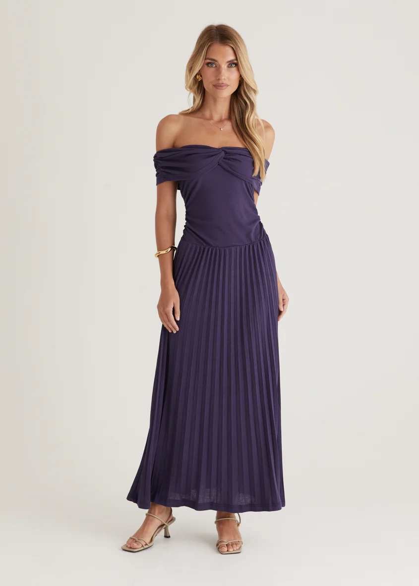 Lottie Off Shoulder Maxi Dress - Navy - Honorern