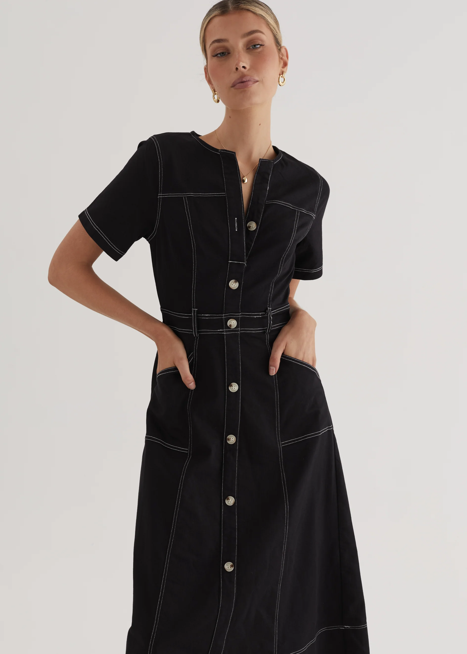 Petra Denim Midi Dress - Black - Honorern