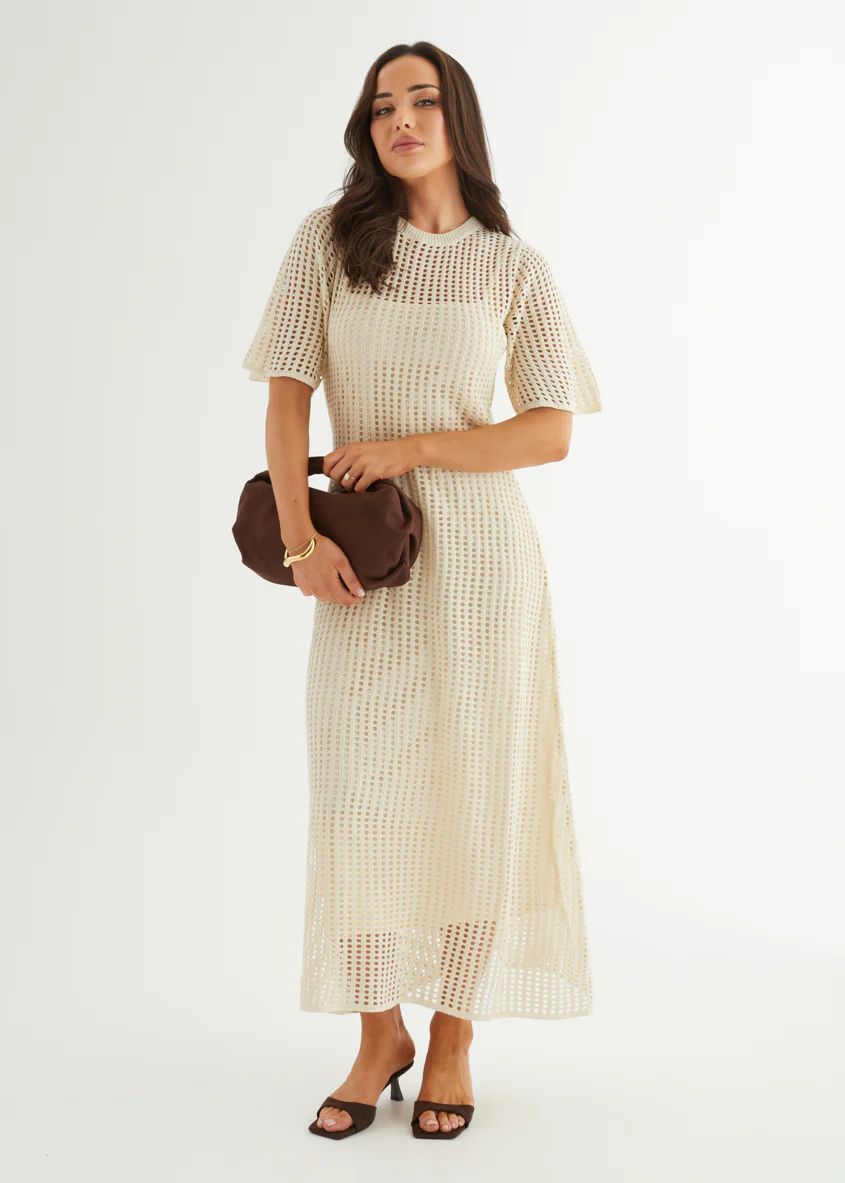 Vivvy Crochet Maxi Dress - Cream - Honorern