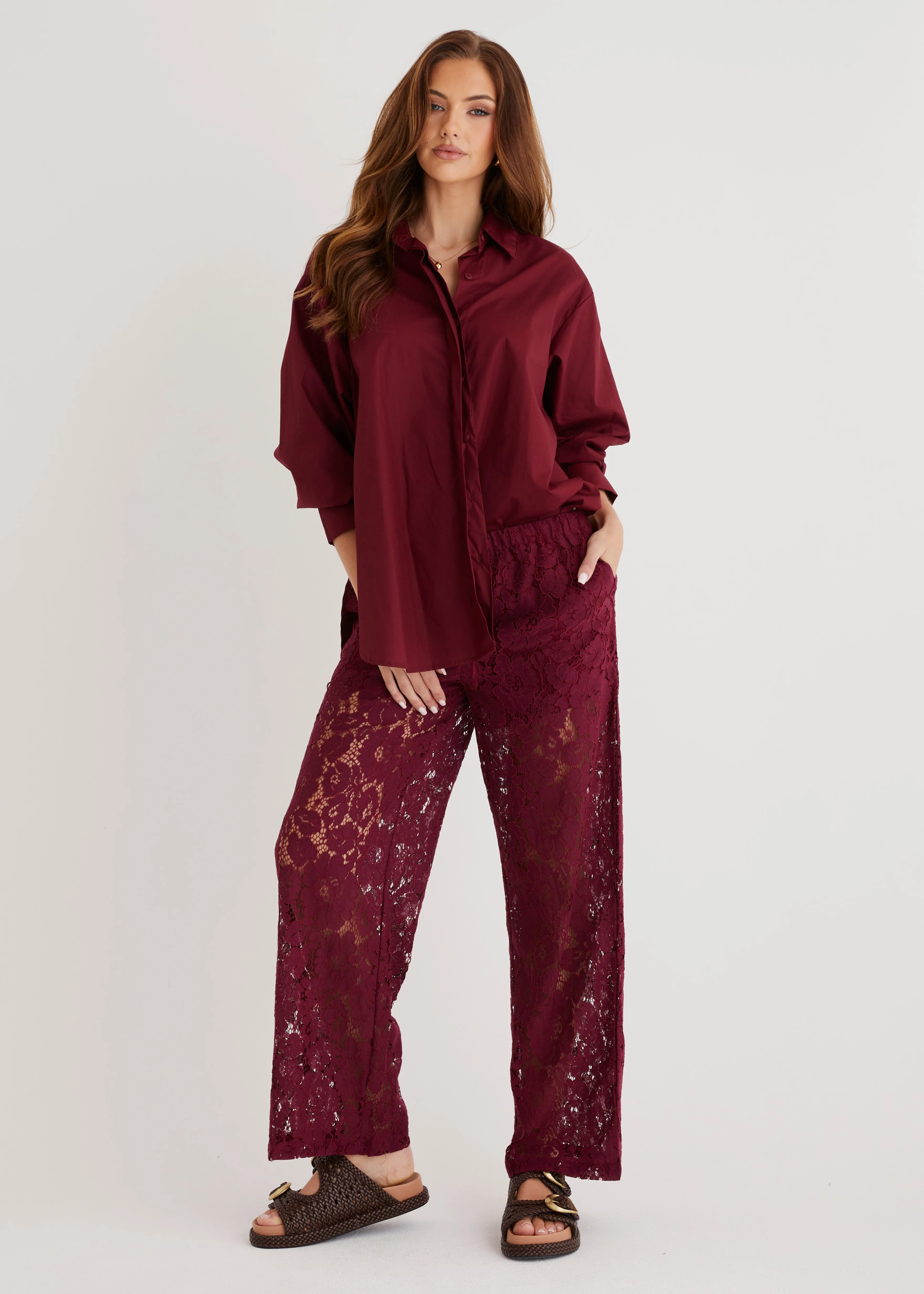 Amelia Lace Pants - Wine - Honorern