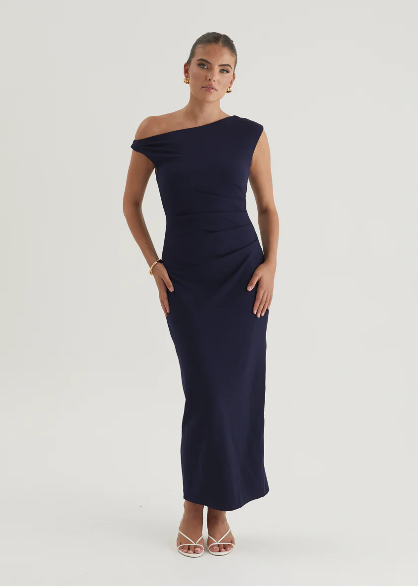 Elsea One Shoulder Maxi Dress - Navy - Honorern