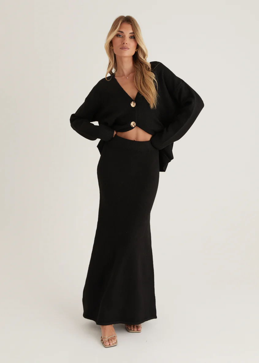 Stasia Knit Maxi Skirt - Black - Honorern
