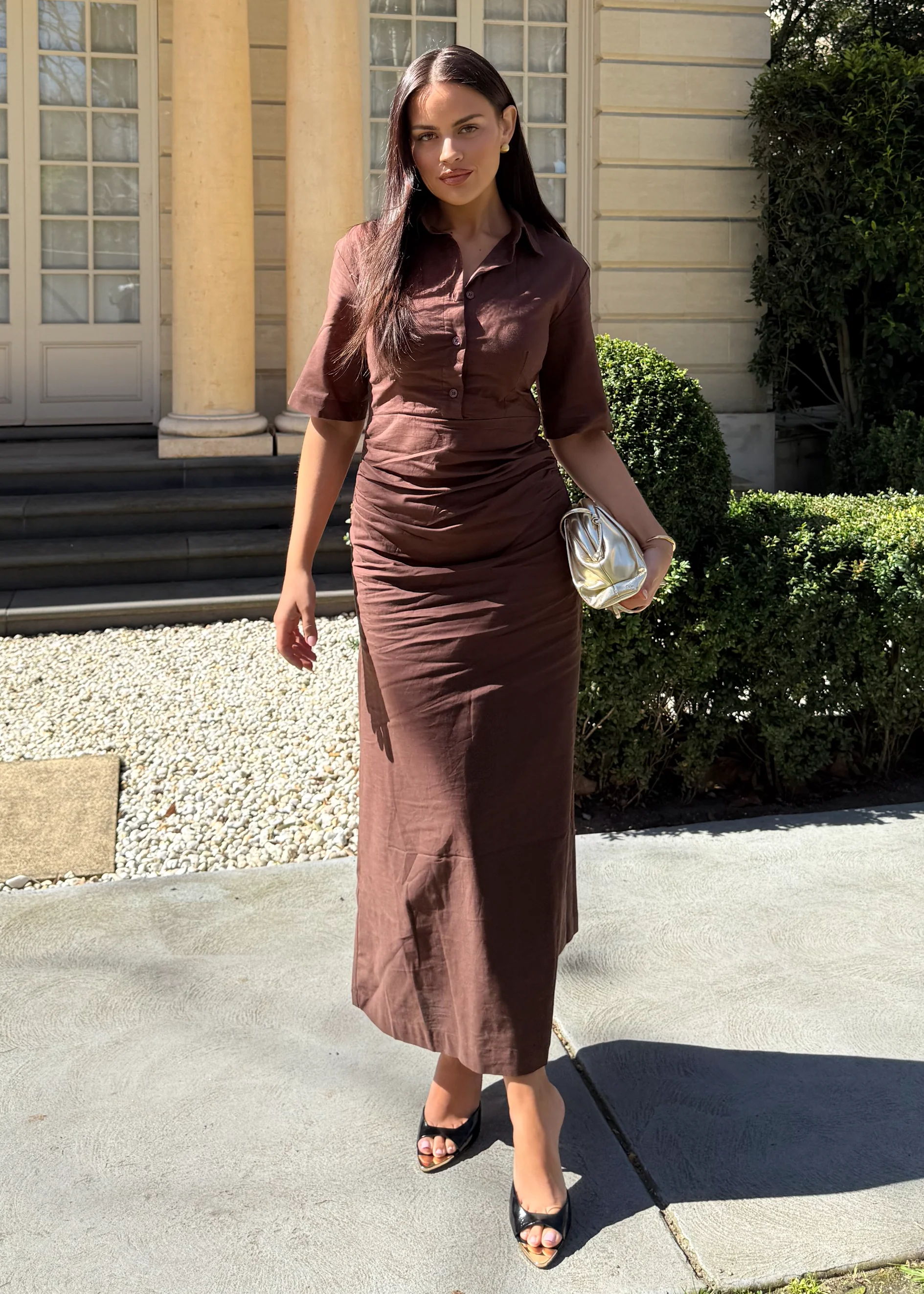 Stellar Linen Midi Dress - Espresso - Honorern