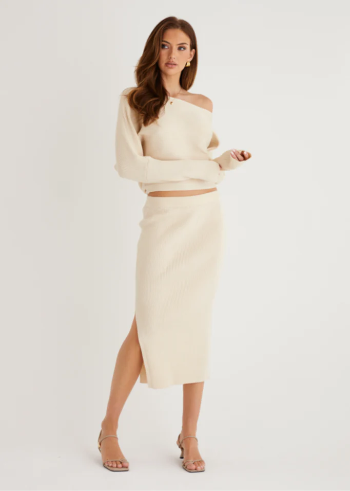 Alley Knit Midi Skirt - Beige - Honorern