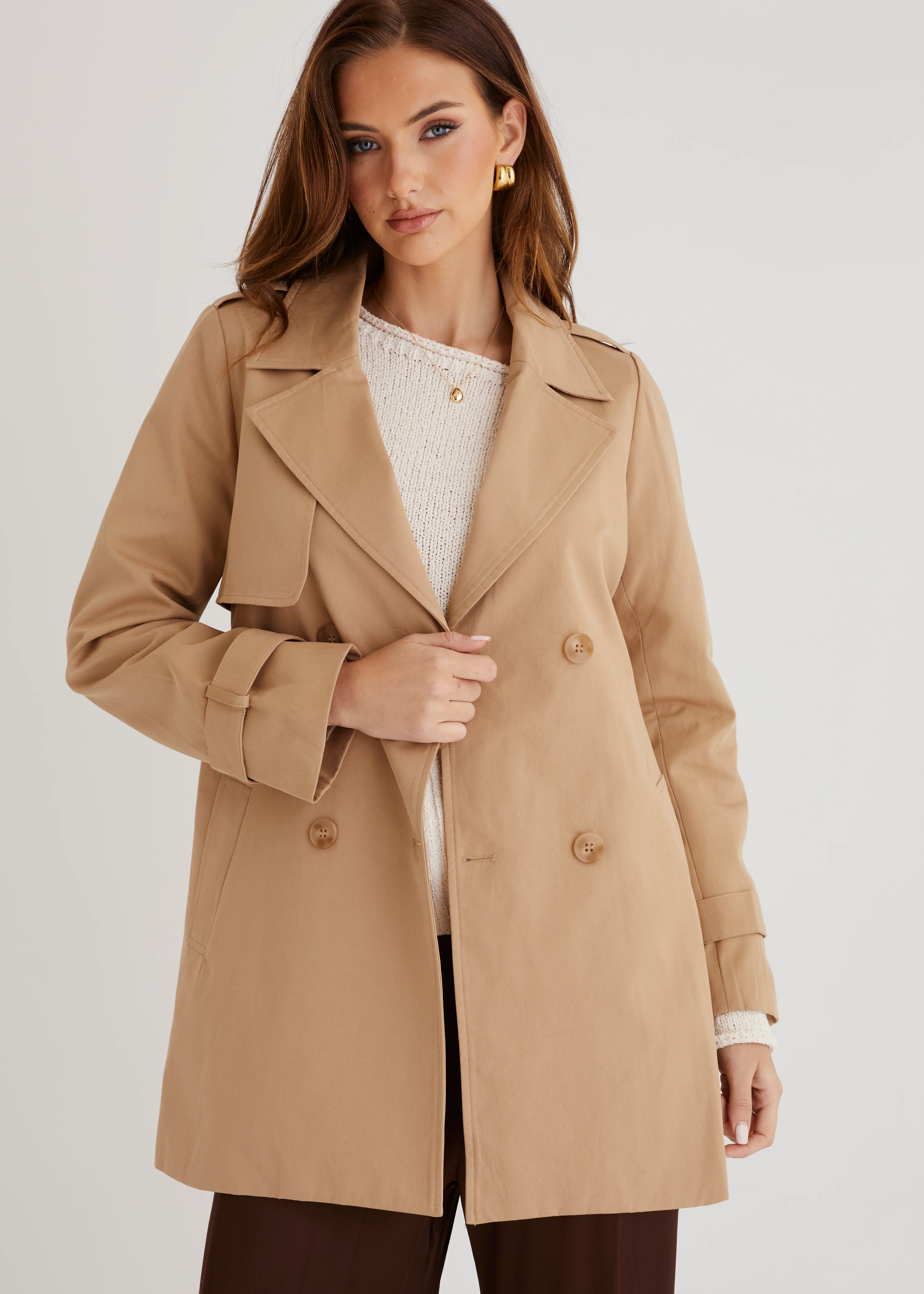 Alissa Cropped Trench Coat - Beige - Honorern