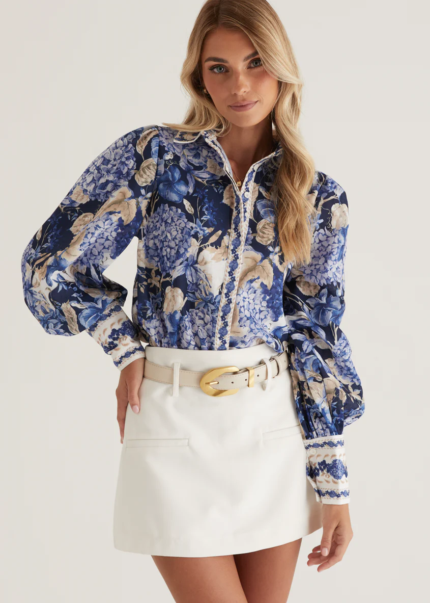 Khiani Shirt - Navy Hydrangea - Honorern