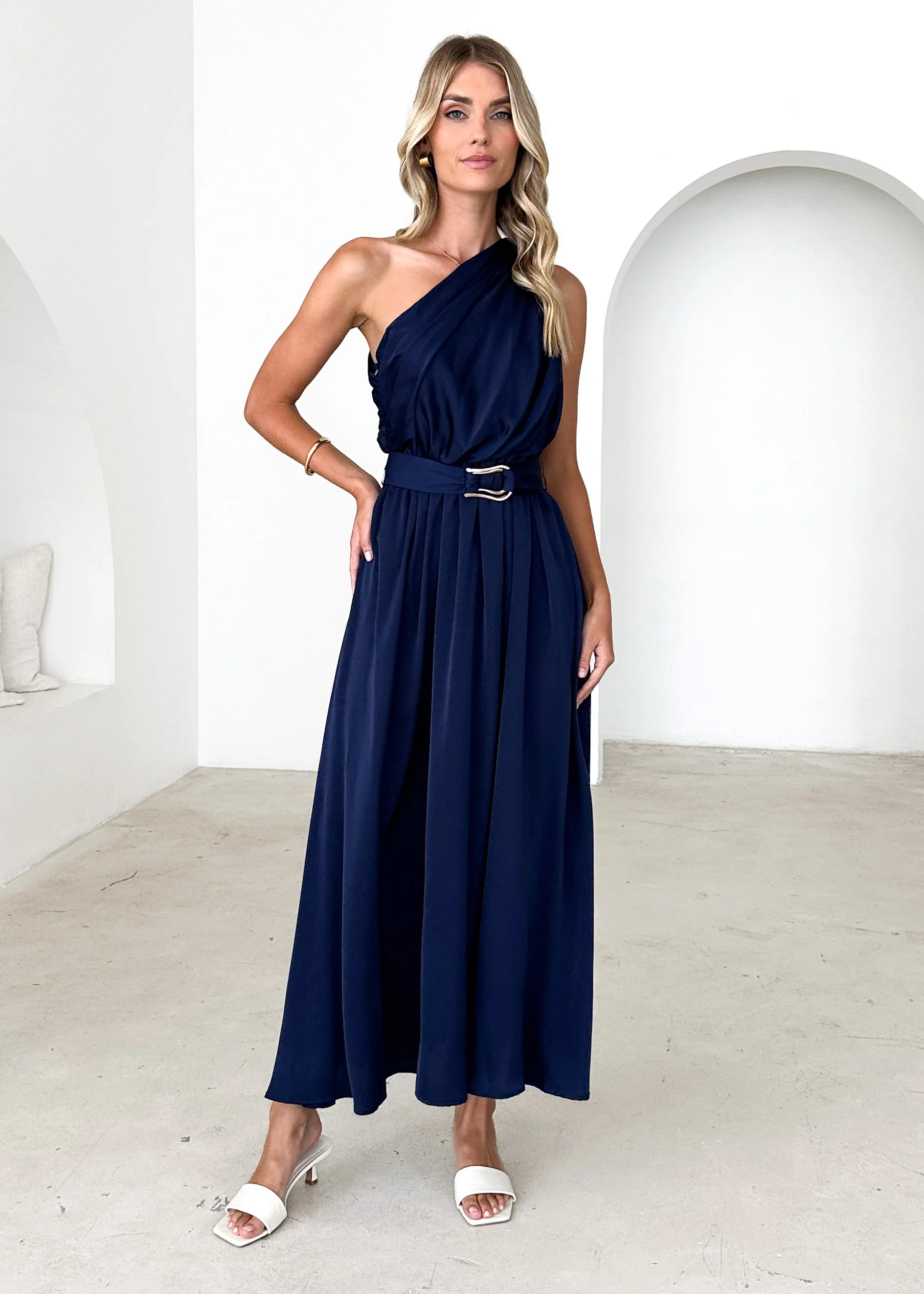 Korah One Shoulder Midi Dress - Midnight - Honorern