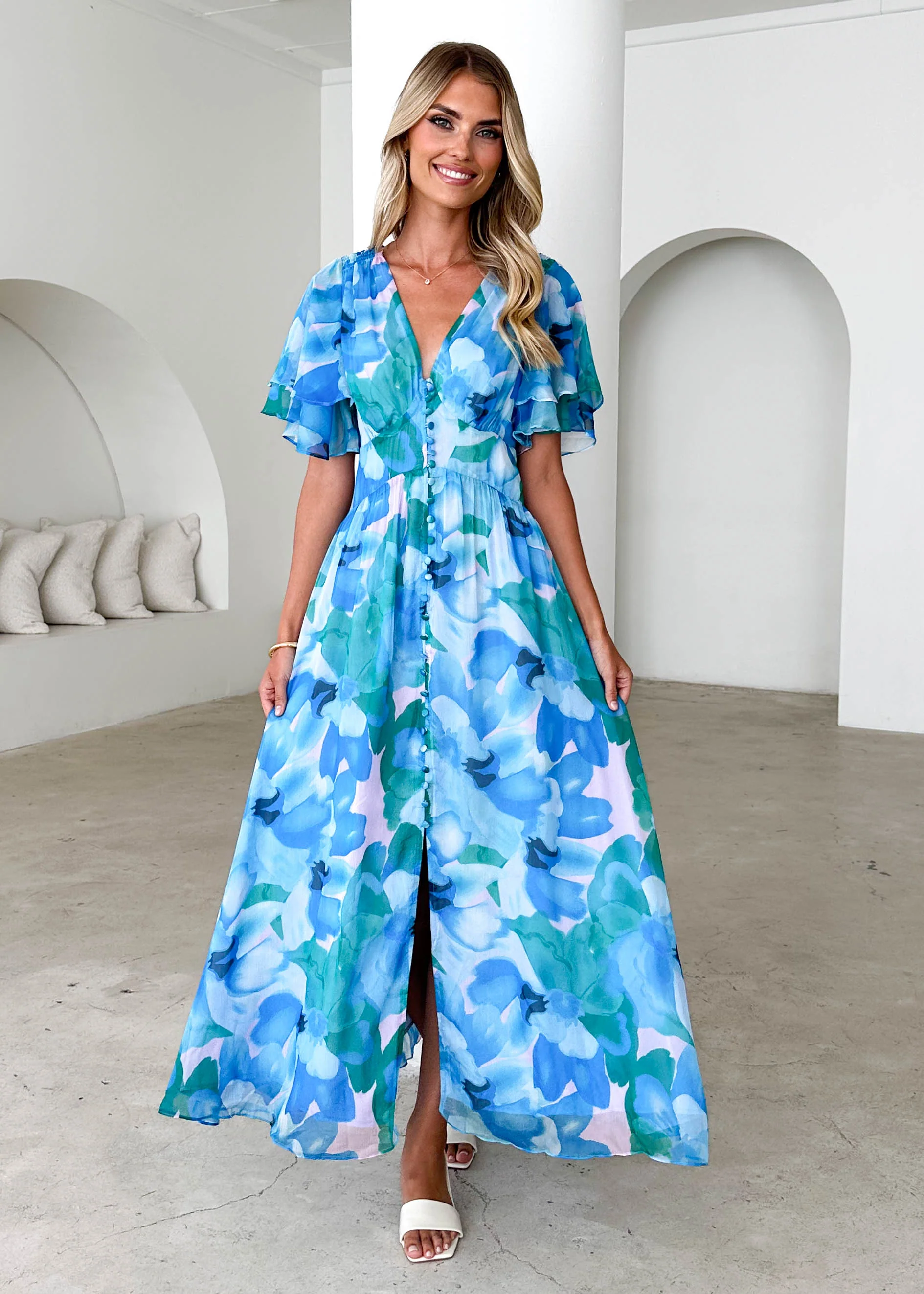 Harpa Midi Dress - Blue Blooms - Honorern
